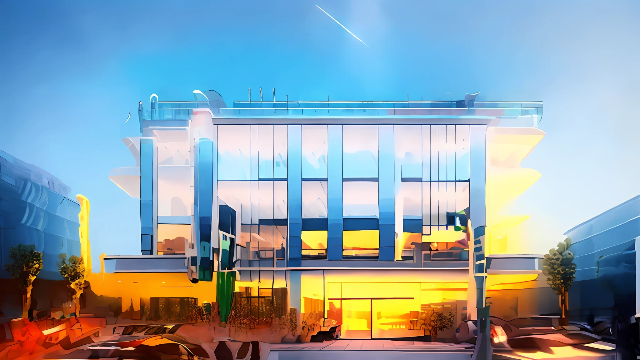 There is a building,Lots of windows and lots of cars, introduction factory photo, factory, detailed factory, Office building, Factory background, ruanjia, jinyiwei, high high quality, Extremely quality, yard, diaper disposal factory, high qulity, full building, warehouses, allure, high high quality, exploitable image