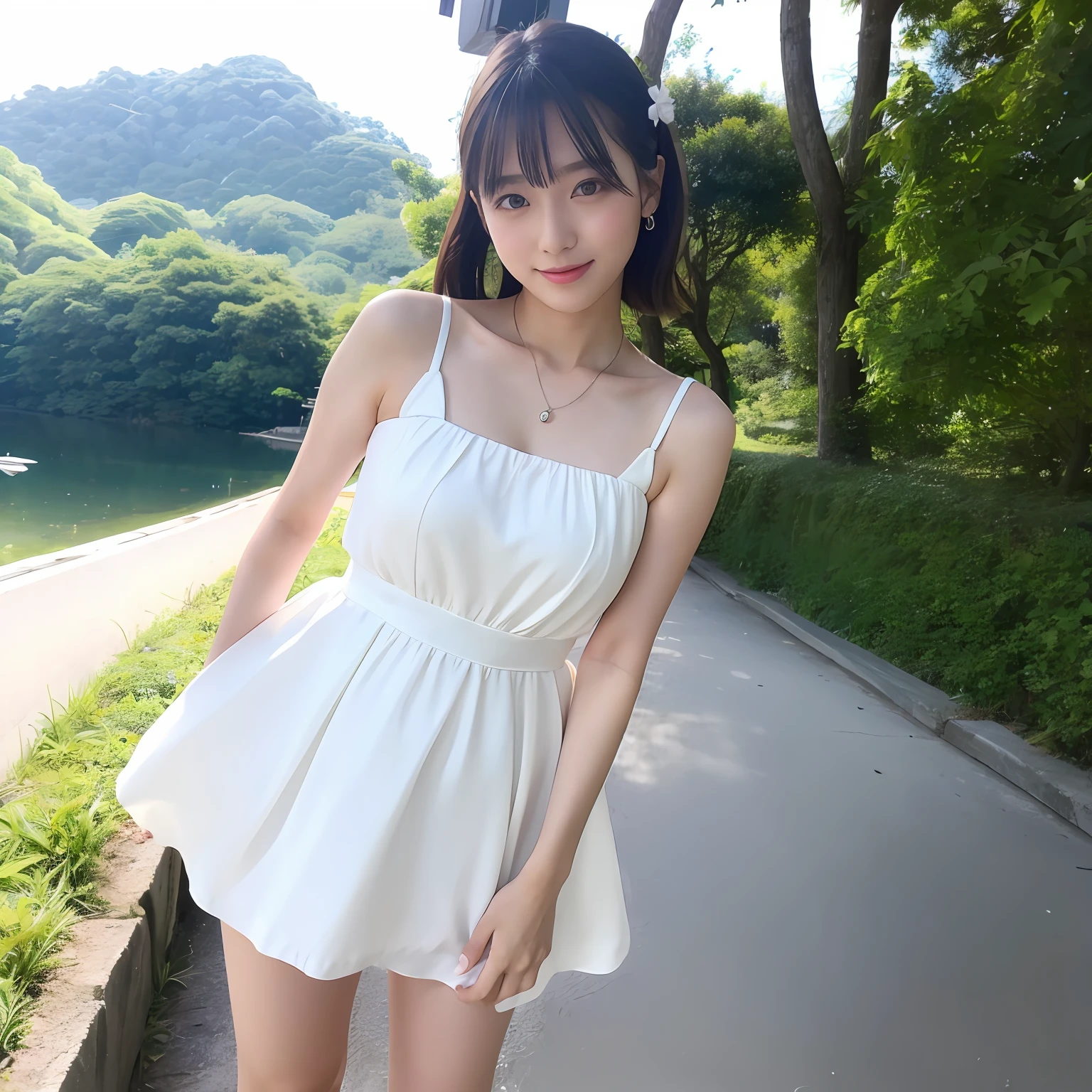 Japanese AV actress, 18yers old, white dress, Sony A6700, super realistic --auto