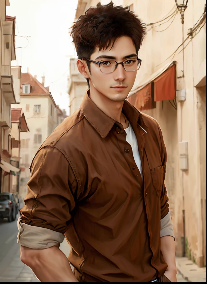 Arad man wearing glasses and brown shirt poses for a photo