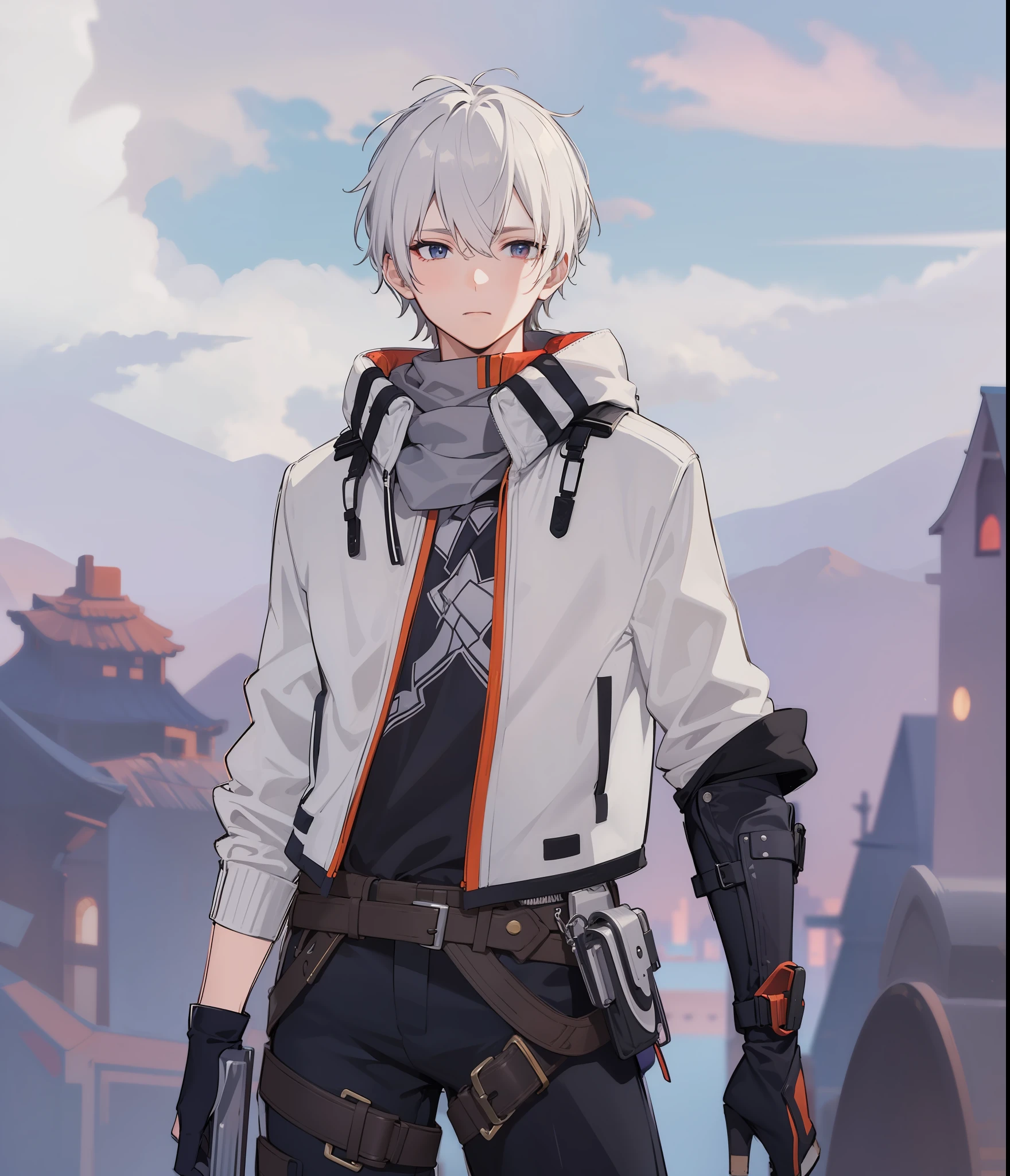 Man, standing on the mountain, eyes full black, masterpiece, best quality