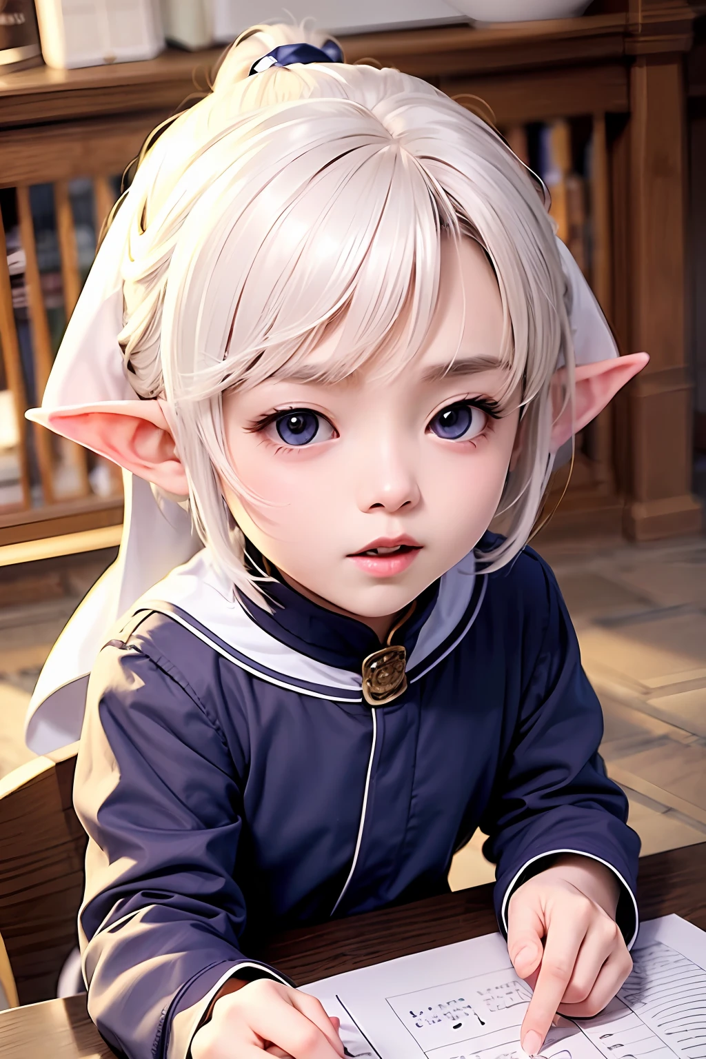 Little boy white silk elf cute