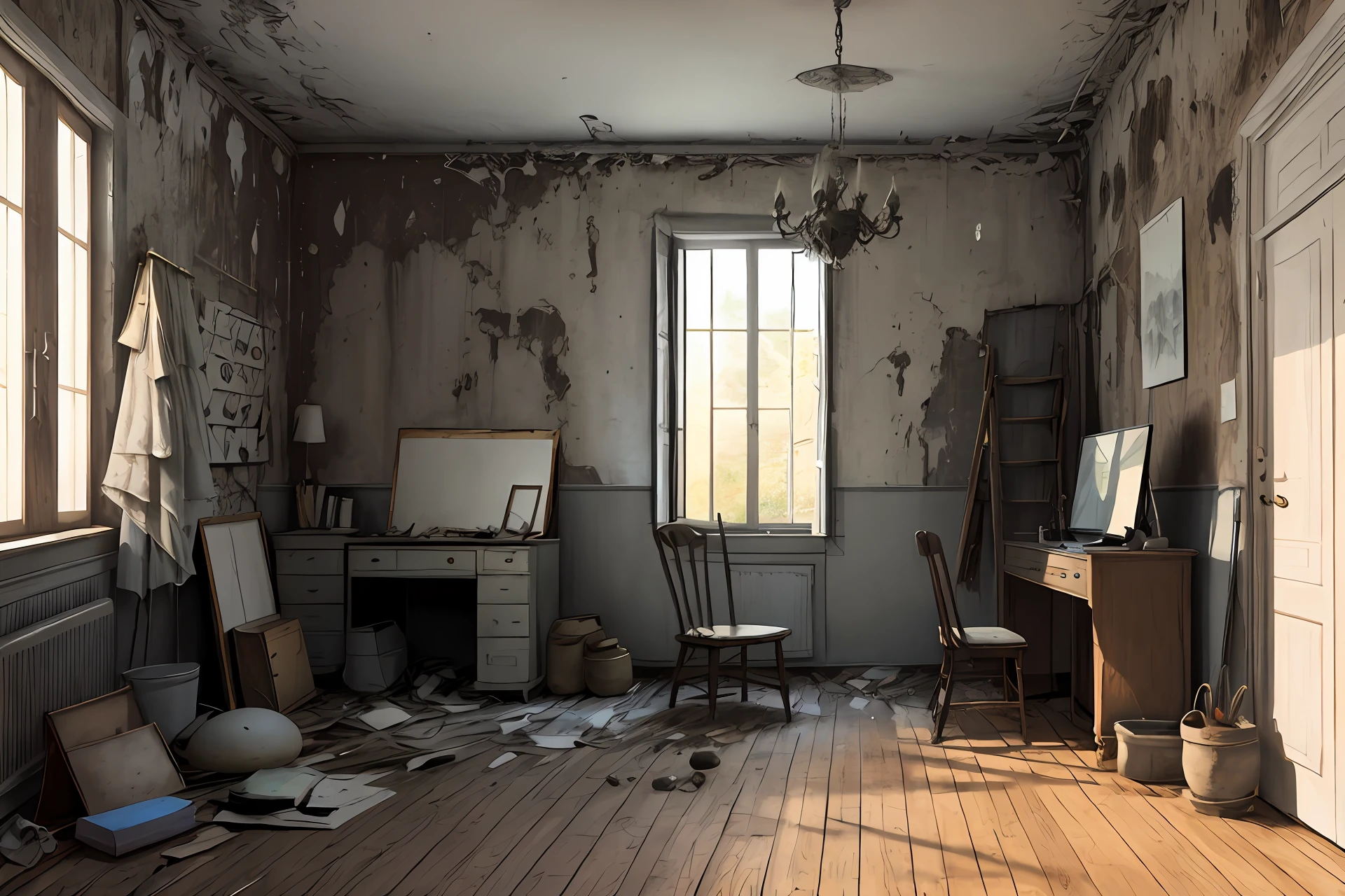Monet sits in a dilapidated house full of Christ
The clean drawing board faintly reflects Sisyphus pushing stones
Written by Camus《Sisyphus mythology》Placed next to Monet