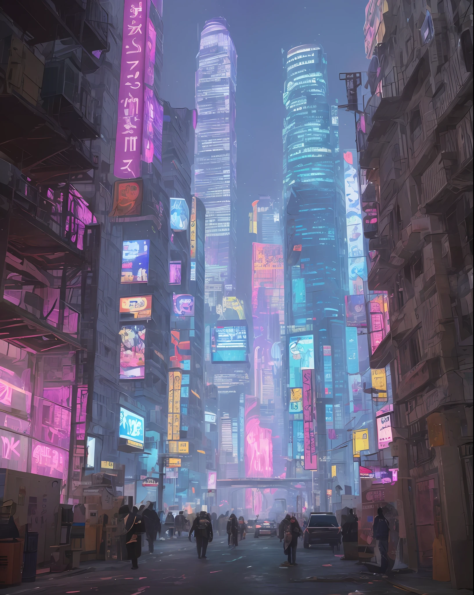 cyberpunk city, A futuristic cityscape with elements of sci-fi and Wes Anderson's signature style. The image has a 16:9 aspect ratio and is captured in a symmetrical, high-saturation design style.
The city is rendered in a bright, bold color palette, with pops of neon pink and vivid blue contrasting against a deep, rich black background. The buildings are tall and sleek, with clean lines and sharp angles that echo the futuristic aesthetic of sci-fi films.
The city is bustling with activity, with futuristic cars soaring through the sky and robots moving about their tasks, while citizens navigate the busy sidewalks below. The scene is full of life and energy, with the futuristic architecture creating an almost surreal, dreamlike atmosphere.
Wes Anderson's signature style is evident in the symmetrical composition and carefully balanced design of the image. Every element is perfectly placed to create a sense of harmony and unity, while at the same time, the futuristic elements of the scene create an atmosphere of excitement and possibility.
The image is a striking representation of a possible future world that combines the imaginative elements of sci-fi with the eclectic, offbeat style of Wes Anderson, producing a symmetrical, colorful, and exciting scene that is both awe-inspiring and inspiring.