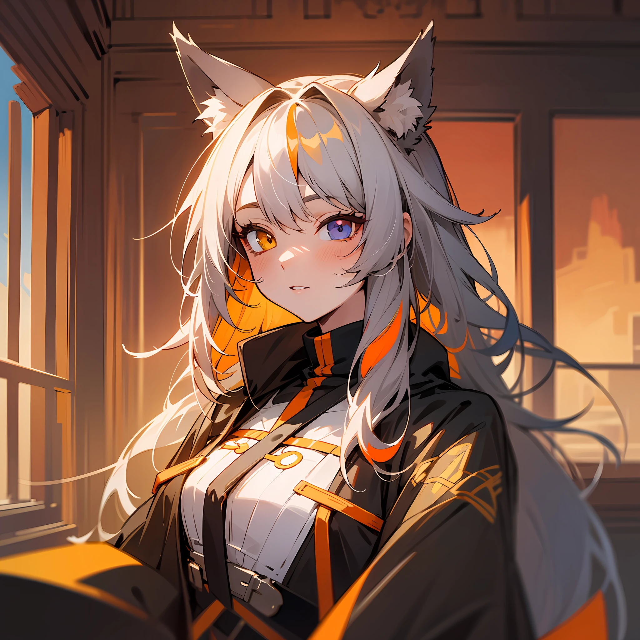 Masterpiece, best quality, {best quality}, {{masterpiece}}, {highres}, drawing, 2d digital drawing, anime, 1girl, anime girl, adult, exotic, long hair, colored hair, heterochromia, colors, colorful, orange sky, wolves --auto --s2
