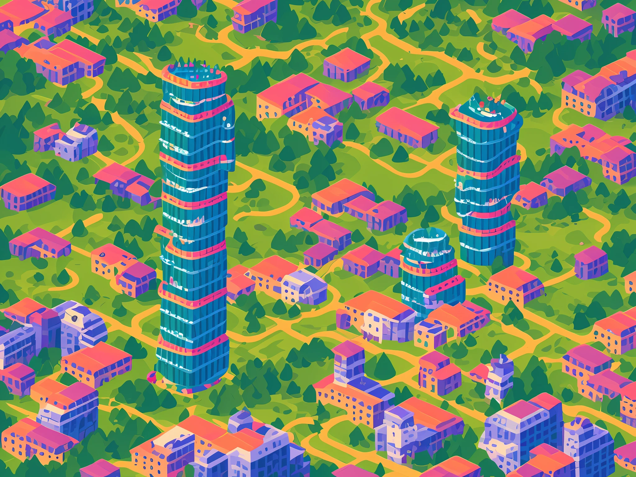 Kio Towers in Madrid in isometric style