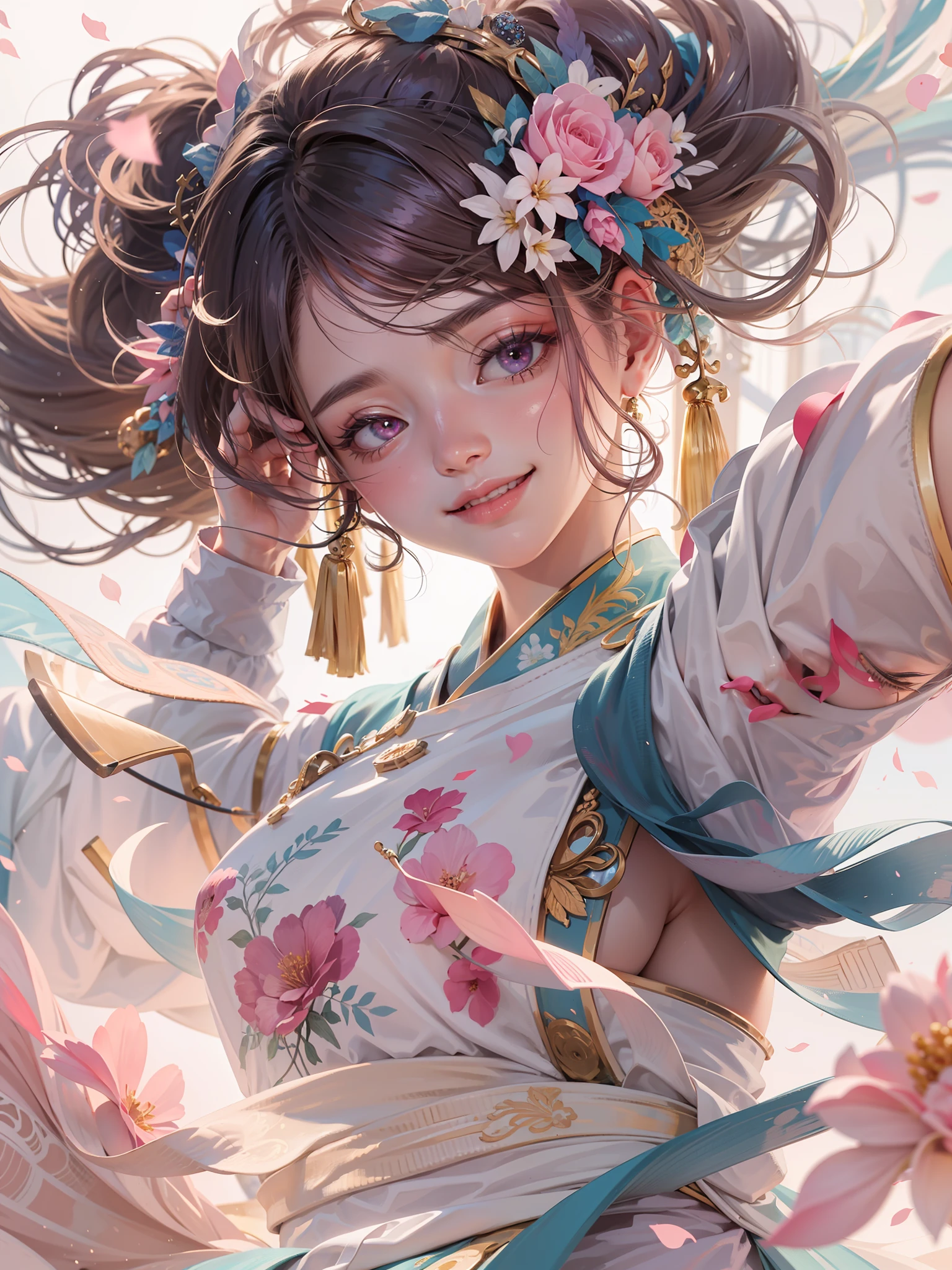 charming smile,pink eyes,Squint eyes,