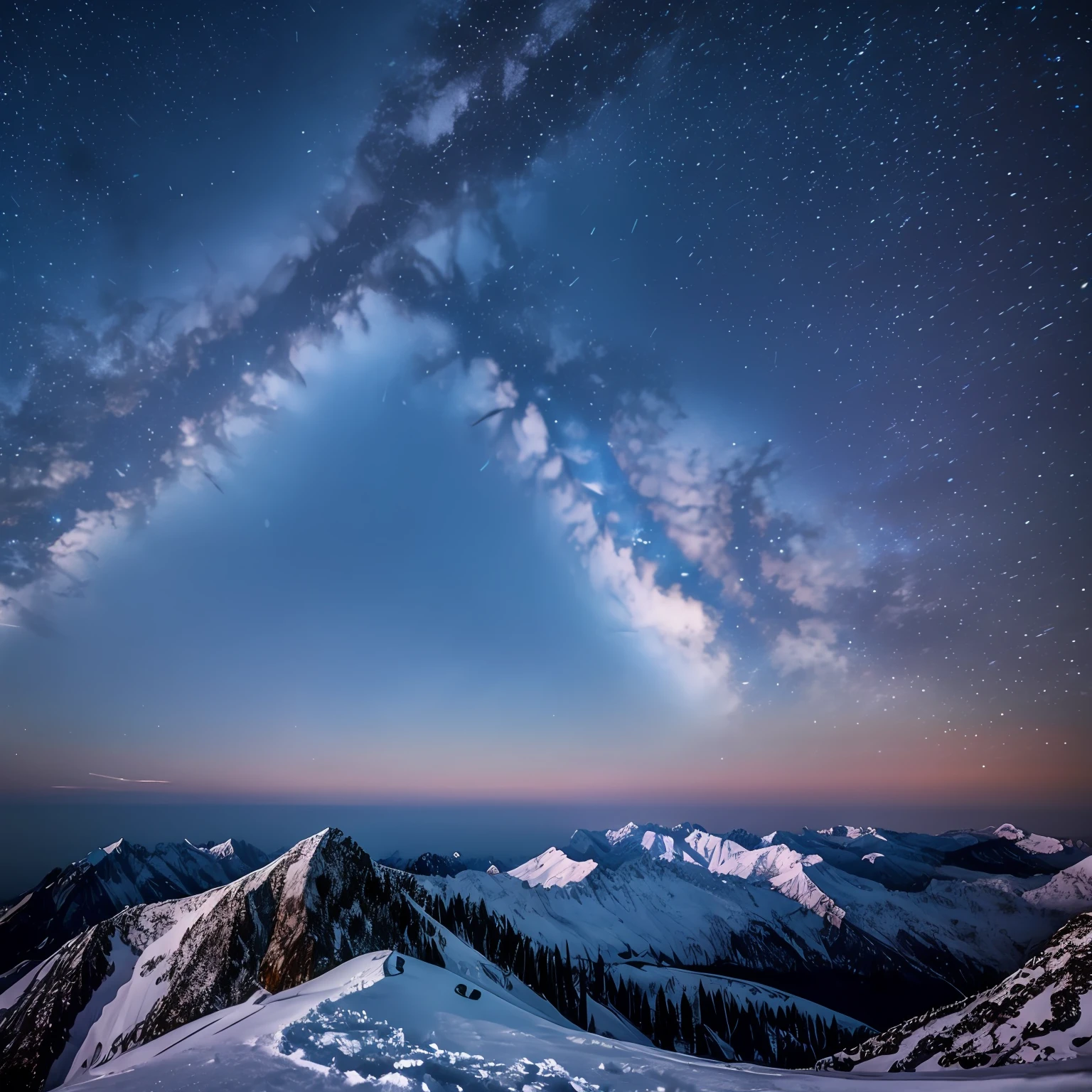 Night, Starry Sky, Snowy Peak, Climber, Cloak, Wind, Masterpiece