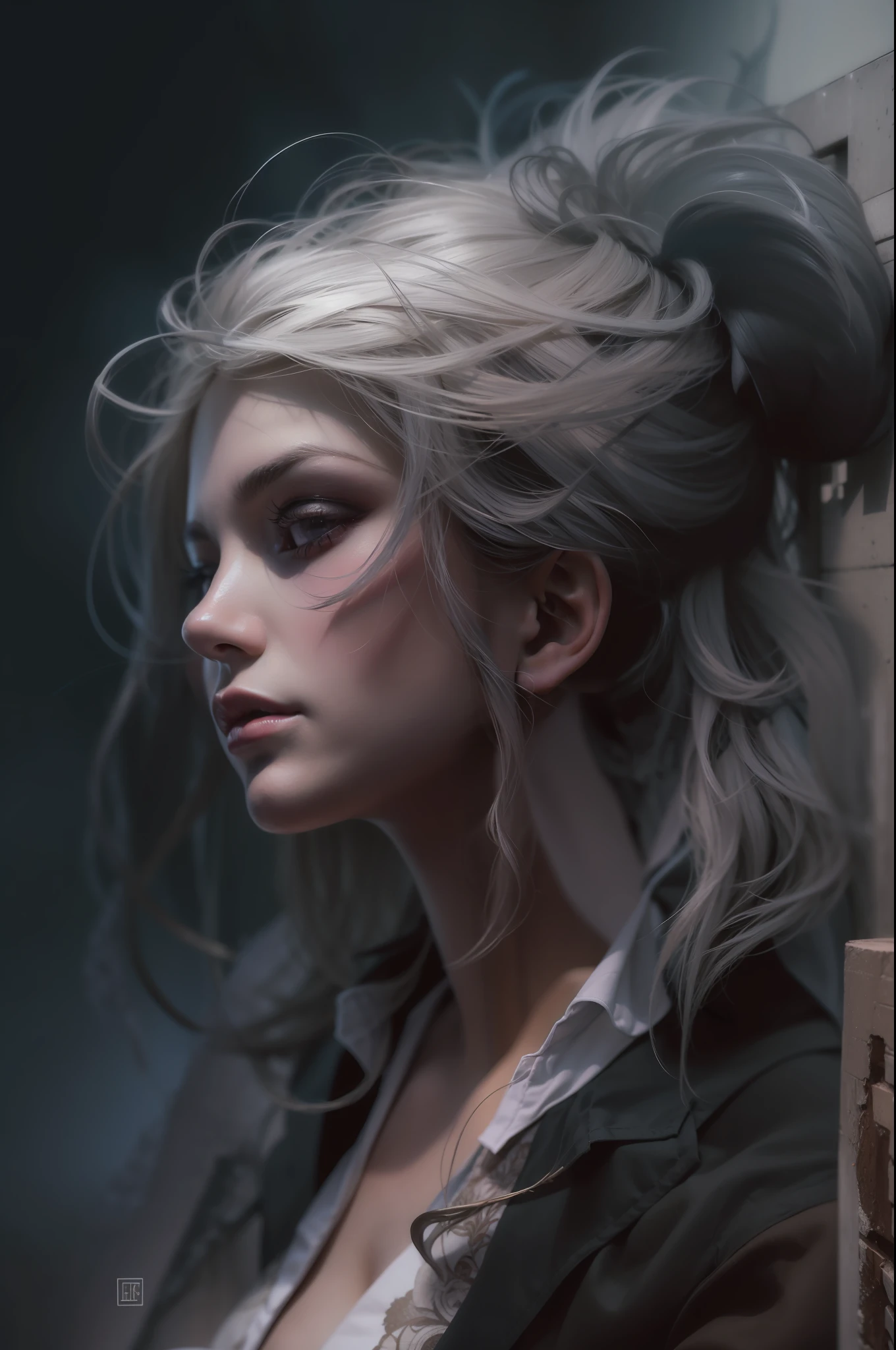 gothic beauty, Whimsical por Russ Mills por Anna Dittman, fondo oscuro espeluznante, caveira, Huesos, rubi, Cabello largo y ondulado, scenic, Lindo, adorable, bonita, 8k resolution concept art portrait by Greg Rutkowski, Artgerm, WLOP, Alphonse Mucha dynamic lighting hyperdetailed intricately detailed Splash art trending on Artstation triadic colors Unreal Engine 5 volumetric lighting, Gothic, High resolution, Retrato de cerca, Luz ambiental, Nikon 15mm f/1.8G, Por Lee Jeffries, alessio albi, Adrian Kuipers, victoriano, glamur, Entorno intrincado y detallado, Cordones, Manchas, Acuarela fondo oscuro, Obra maestra, royo, recargado, profundidad