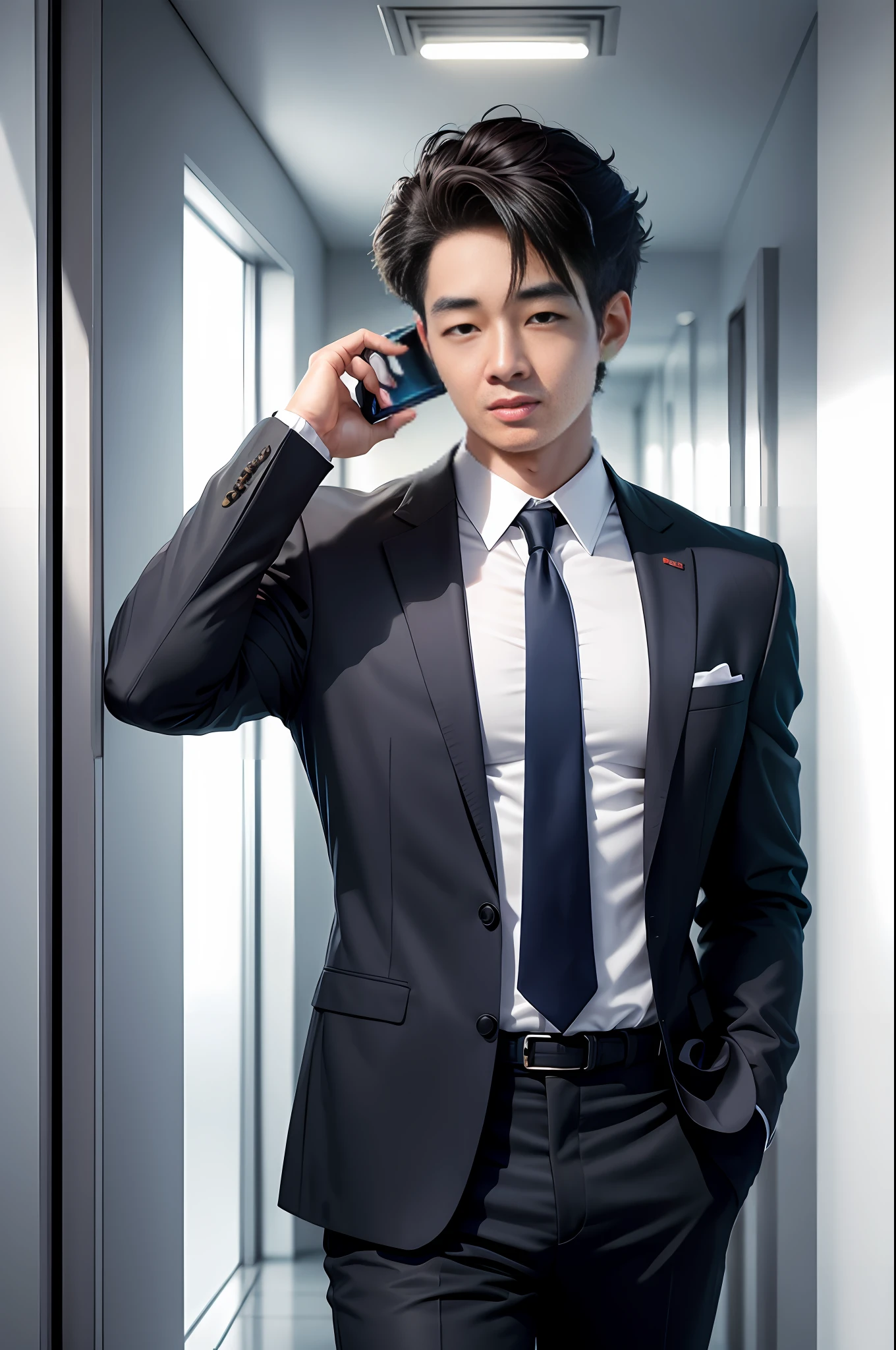 A working boy,leader,White collar,male people,Business suit,Professional Dress,talking on phone,holding cell phone