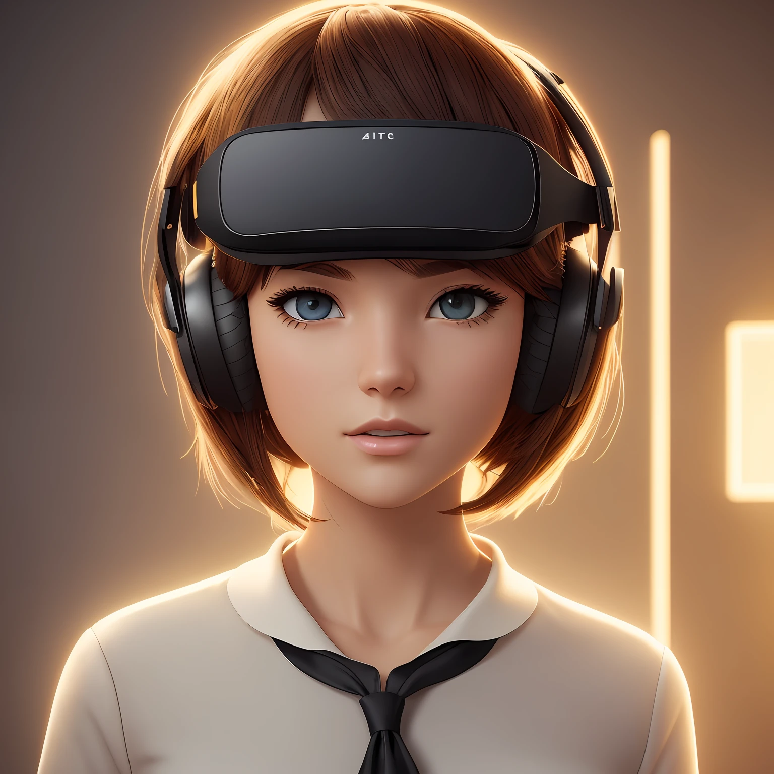Business brunette with VR eyes,Wear tech clothing conservatively， Newster, 3D girl, 3D Girl Tech Business Girl Art, 4K, 8 k artistic photography, an award winning photograph, trending on artstationh, Beautiful, 8K resolution, insanely details, Intricate, behans, Cinematic, Dramatic atmosphere, Cinematic lighting, Digital art, Dramatic angle, Dramatic light by Denis Villeneuve, [Blend styles "Pixar with artwork and dreams"], elegant, Ethereal lighting, rendering by octane, Dynamic lighting, Digital painting, Extremely fast resolution, Fake details, Full image, Full of details, Global illumination, Golden ratio, Golden warm light, High contrast, High detail, A high resolution, Highly detailed, ultra - detailed, Intricate details, Masterpiece, Perfectcomposition, Arte conceptual fotorrealista, professional, Ray tracing, rich deep color, Saturated, Sharp focus, sharp lighting, soft natural volumetric cinematic perfect light, studio photo, Studio quality, stylised, Super detail, symetry, Popular on Pixiv fan boxes, Ultra detail, Ultra detailed, Unreal Engine 5, voluminetric lighting