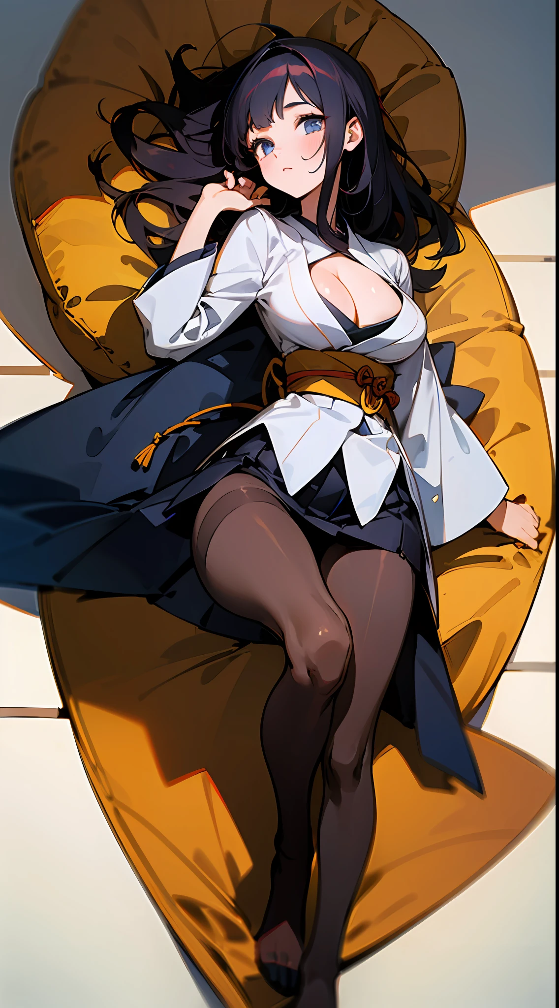Beautiful Meticulous Girl, very detailed eyes and faces, Beautiful detailed eyes, absurderes,, ultra - detailed, A high resolution, The is very detailed,best qualtiy,tmasterpiece,((Japanes girl' high school uniform)),illustratio,The is very detailed,unified,8k 壁纸,Amazing Cleavage,finely detailled,tmasterpiece,best qualtiy,8k wallpaper, 1girll, ,pantyless,blacksilk,black lence stockings,Whole body diagram,dynamicposes,Pantyhose,No underwear