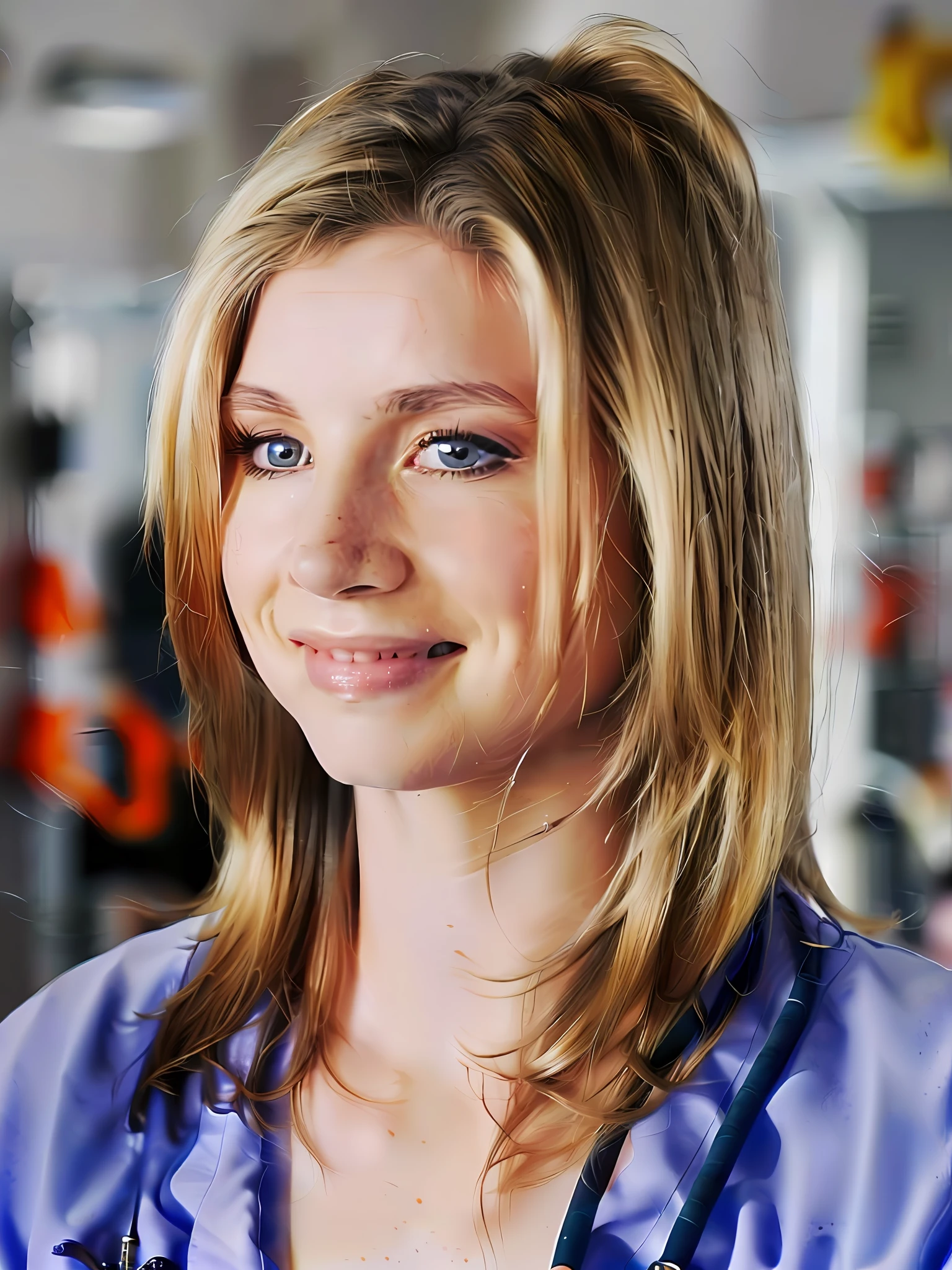 cinematic film still, foto de cuerpo entero de la joven Sarah Chalke, sonriente, Usar exfoliantes, ((Detailed facial features)), (hospital:1.2), (cold colors), Detalles intrincados, cinematic lighting, Reflexiones, fotografiado con una EOS R5 de Canon, Lente de 50 mm, f/2.8, HDR, 8K resolution, ((cinematic film still from Scrubs))