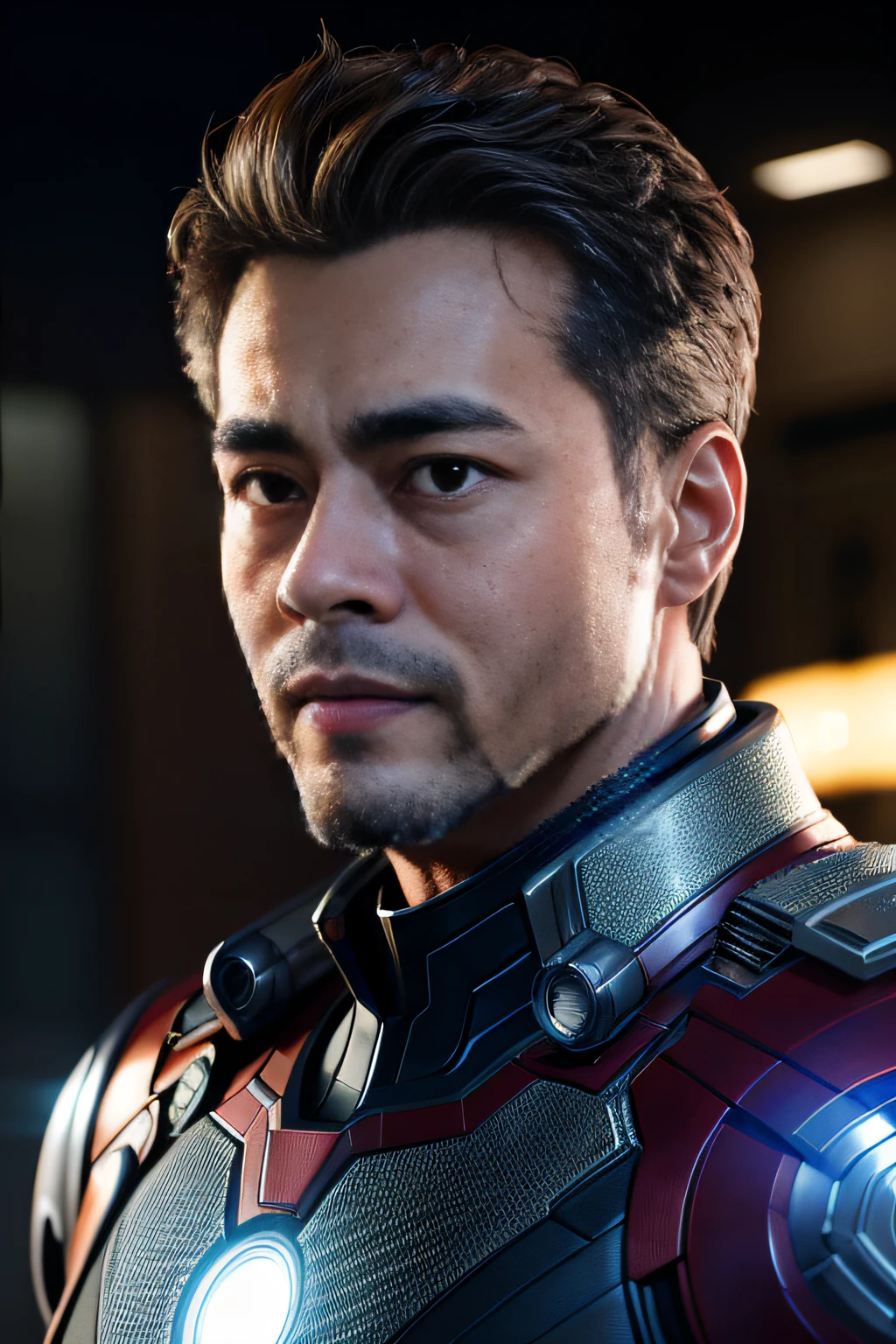 Marvel, Old man Tony Stark, realistically, dynamic lights, old, gray stubble, full shoot, (extremely detailed CG unity 8k wallpaper), trending on ArtStation, trending on CGSociety, High Detail, Sharp focus, dramatic, photorealistic