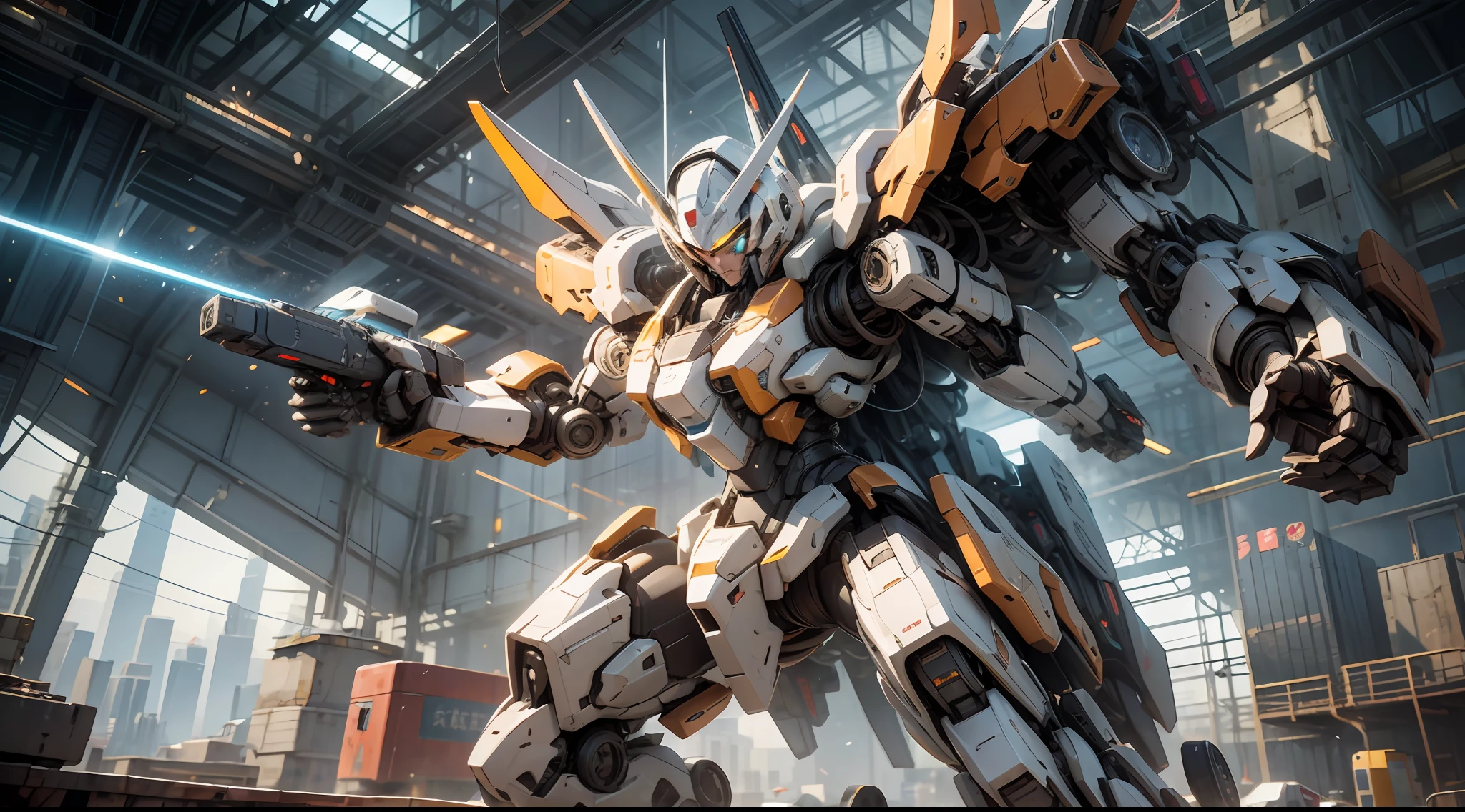 ((Best quality)), ((masterpiece)), (highly detailed:1.3), 3D, prette,(cyberpunk:1.2) ,In space,Starcloud,holding_weapon,(1Female mecha:1.3),Facing the audience,glowing light eyes,full bodyesbian,(are flying,Dive down,dyna,dynamic blur:1.4),(huge mecha wings:1.6),Look up,glowing_eyes,mecha,in a panoramic view,The background is the Earth,Starcloud,space,Particle,Realistis,HDR(HighDynamicRange)、Ray traching、NVIDIA RTX、Hyper-Resolution、illusory 5、sub surface scattering、PBR Texture、post-proces、Anisotropy Filtering、depth of fields、maximum definition and sharpness,Many-Layer Textures、Albedo and Specular maps、Surface shading、Accurately simulate light-material interactions、perfectly proportions、Octane Render、twotonelighting、largeaperture、Low ISO、White balance、the rule of thirds、8K RAW、High efficiency sub-pixels,sub-pixel convolution,A red Susa mech male warrior Gundam mech with a pair of giant mechanical wings on his back, AI, mirai, blockbuster, Up, battlemech, Metal Textures, Mecha animation, Hand-held laser cannon, Flame particles, Luminous Particle, salama, fisheyelens, Medium lens, full bodyesbian, full bodyesbian, arte 3D, 3Drenderingof, 3 d model, realisticlying, super detailing, Virtual Engine, 超高分辨率, Long distance,megapixel,Dynamic and expressive animated GIF style, cherrie, grid, HDR,32K, cinmatic lighting, Semi-illuminated, natural soft light, rendering by octane, studio lit, globalillumination, emphasis lighting, White-hot lighting, with light glowing, optics, shot from a far distance, Luminous Particle, Tall structures, 城市, 8k