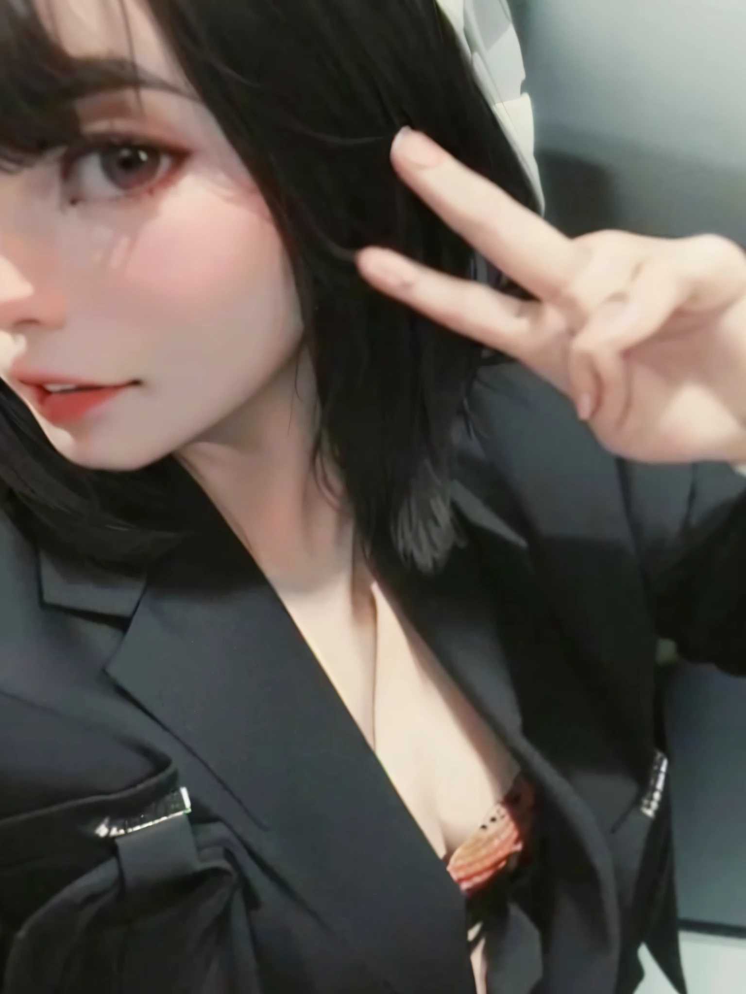 Arad woman in black jacket and brown shirt as a sign of peace, Yoshitomo Nara, sakimichan, 1 8 I, Sexy :8, Girl in suit, chiho, 2 , leaked image, wearing black suits, sui ishida with black hair, 8K 50mm ISO 10