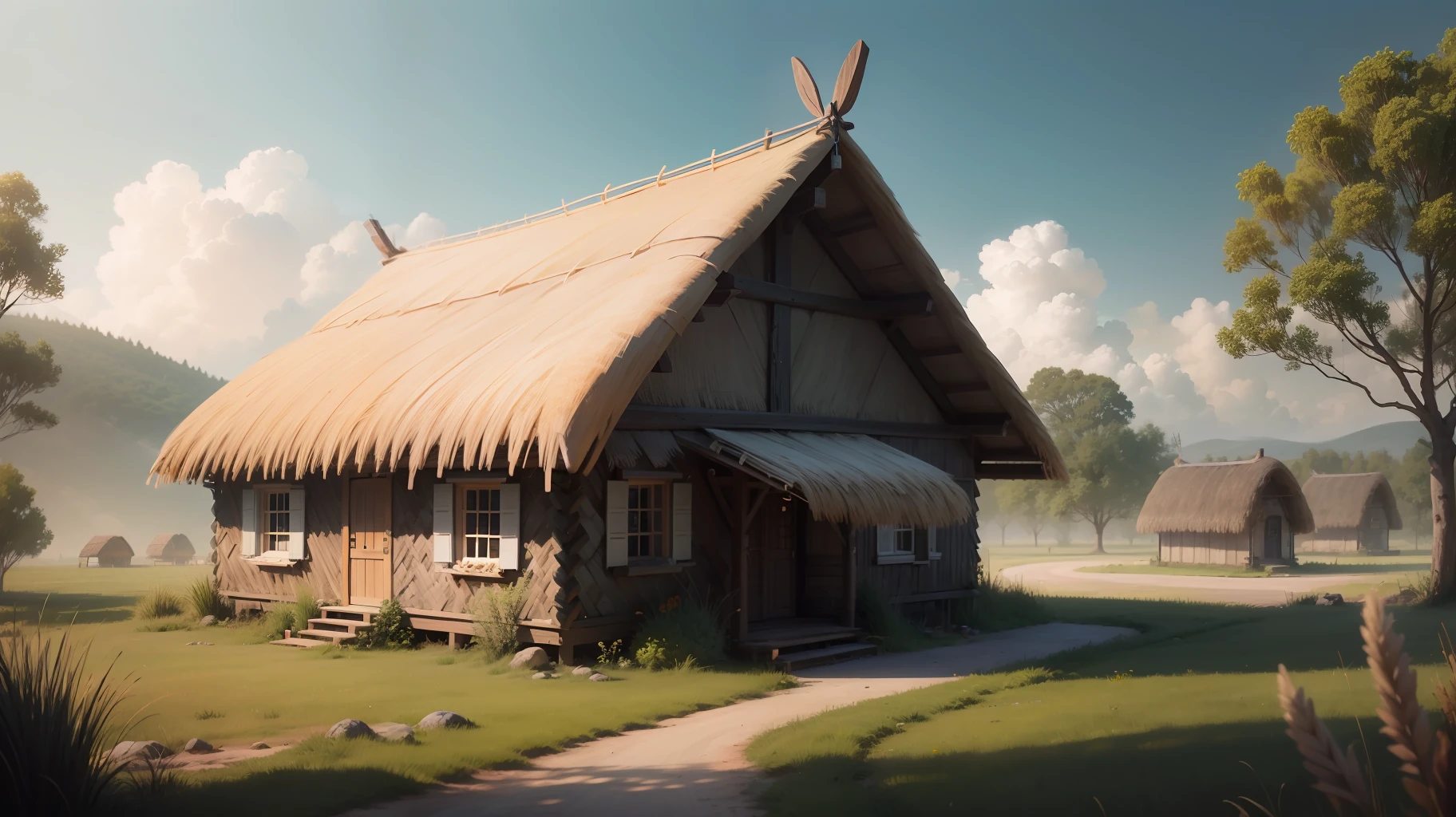 Ultra realistic thatched hut 8k photo