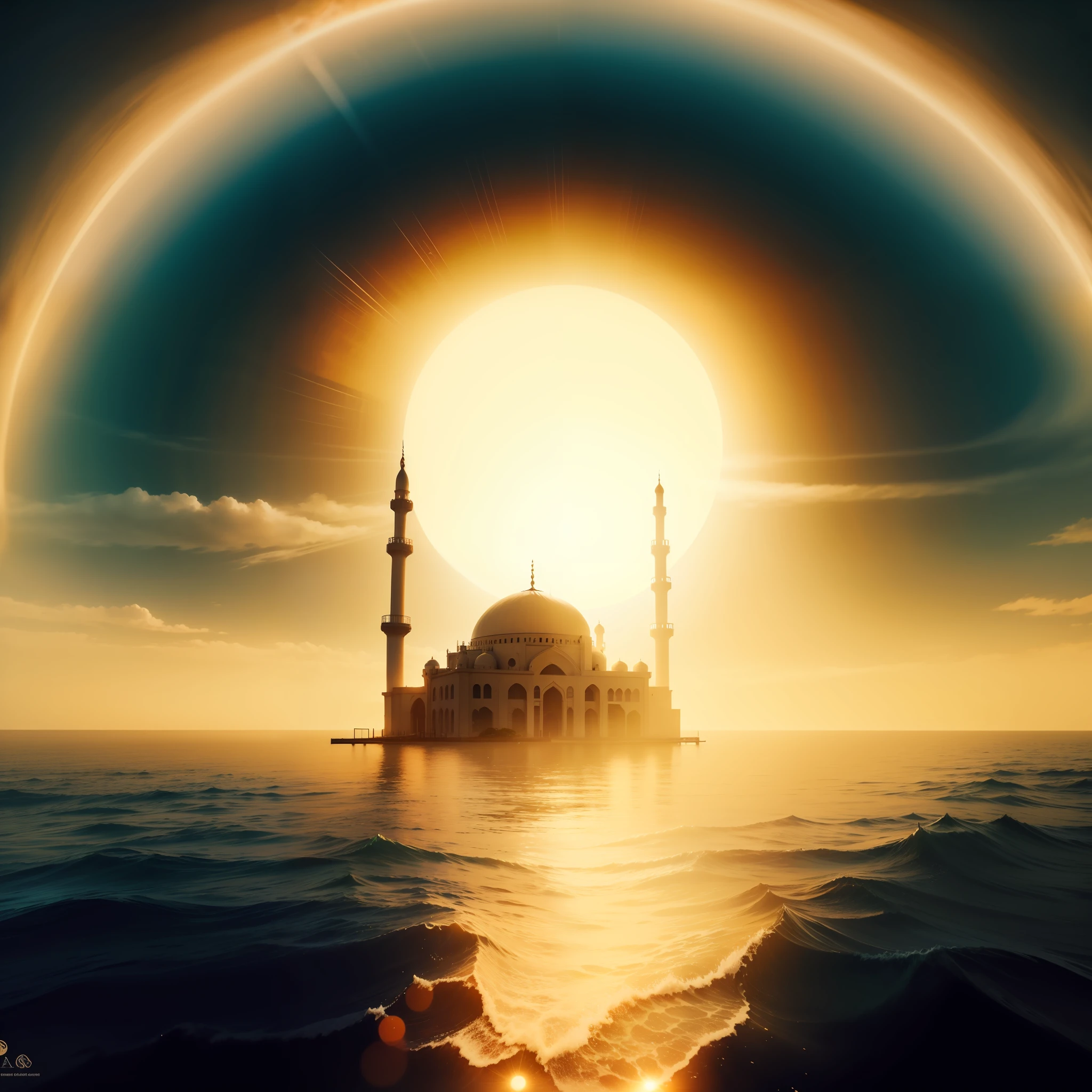 A mosque in the center of the sun disk in the sea --auto