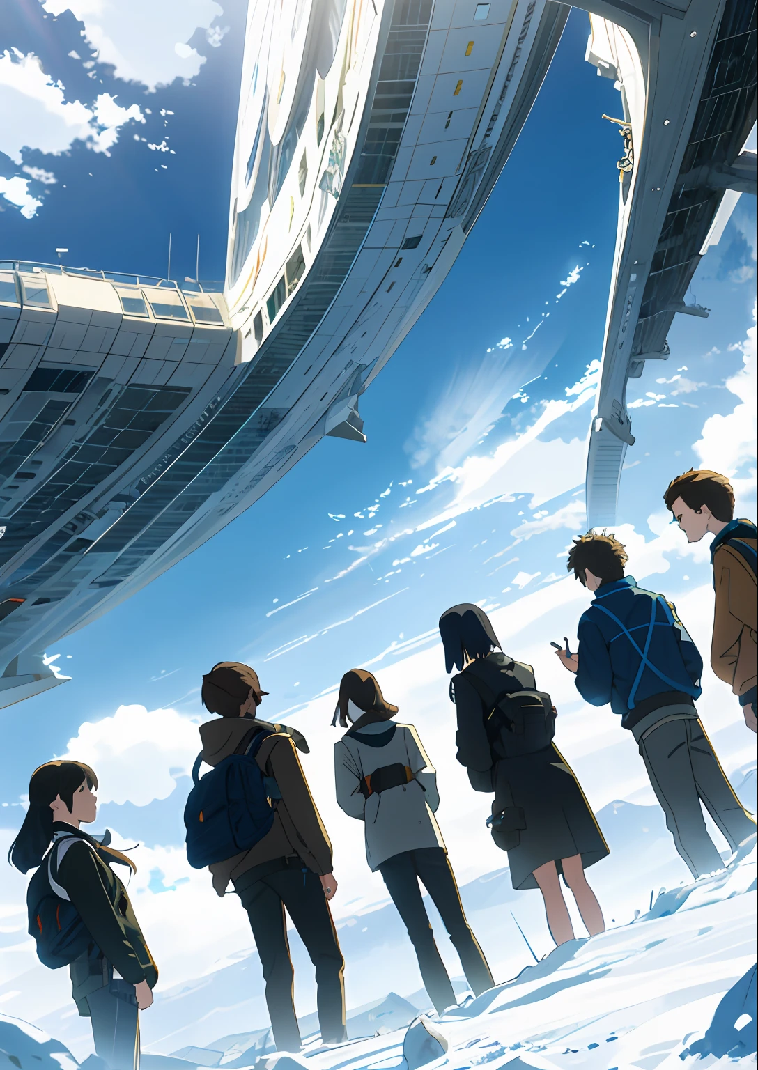 In the distant future, The line between science fiction and fantasy disappears, Three high school girls with different hair lengths and three high school teenagers, A total of six people stood with their backs to each other