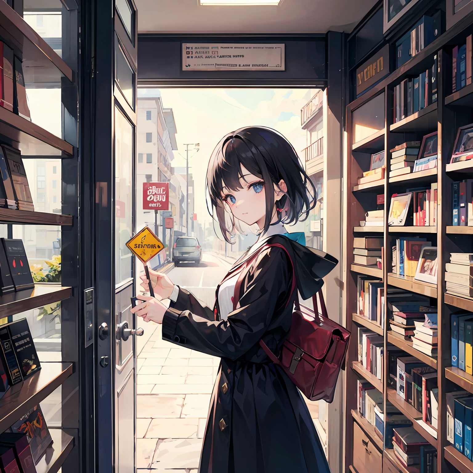 The beauty came to the door of a bookstore