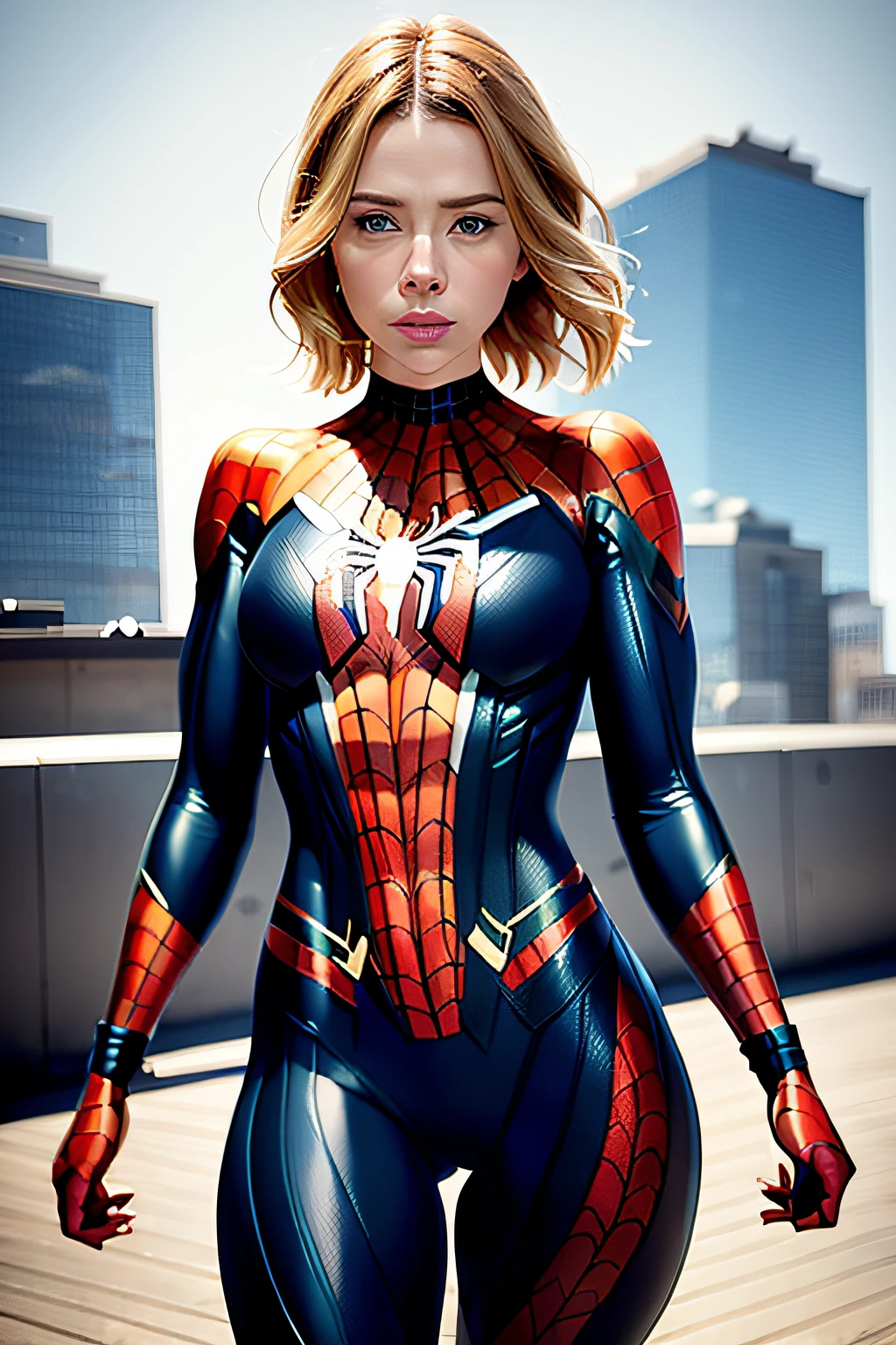 beautiful photo of scarlett johanssen, wearing a spideman costume, A stunning intricate full color photo of (sks woman:1), epic character composition, by ilya kuvshinov, alessio albi, nina masic, sharp focus, natural lighting, subsurface scattering, f2, 35mm, film grain,