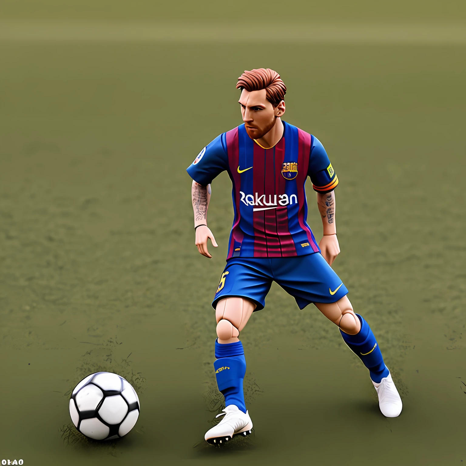 Leo Messi action figure with accessories such as a soccer ball, hyper-realistic photography, taken with a professional camera, depth of field, 8k