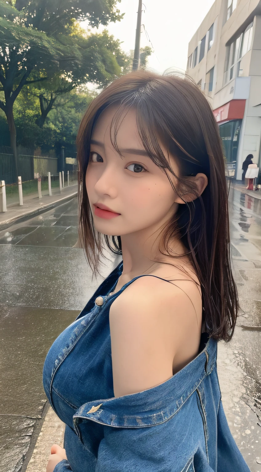 ((Best Quality, 8K, Masterpiece:1.3)), Focus: 1.2, Perfect Body Beauty: 1.4, Buttocks: 1.2, ((Layered Haircut, Breasts: 1.2)), (Wet Clothes: 1.1) , (Rain, Street:1.3), Bandeau Dress: 1.1, Highly Detailed Face and Skin Texture, Delicate Eyes, Double Eyelids, Whitened Skin, Long Hair