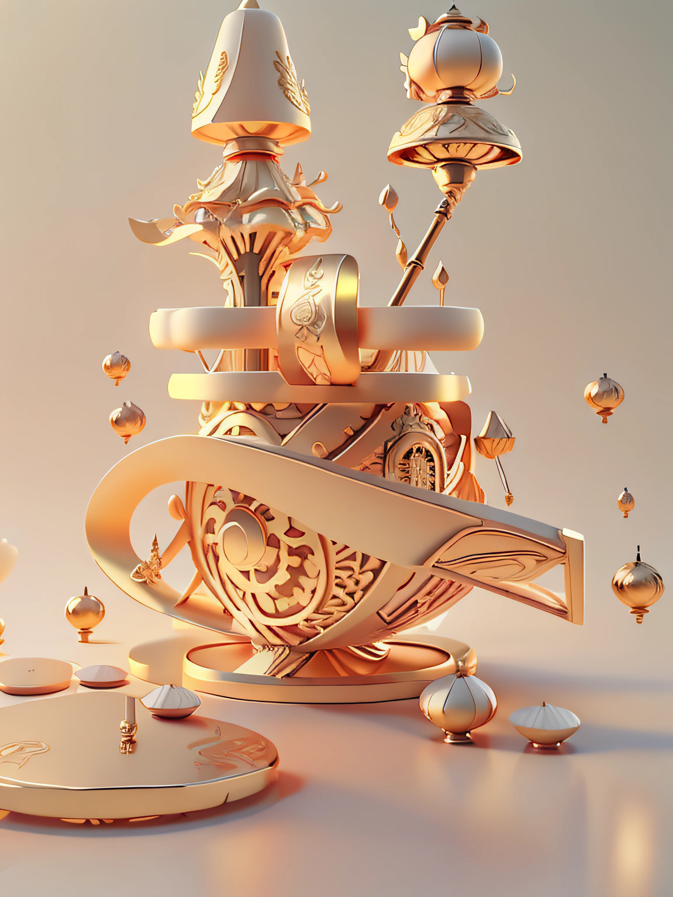 There is a gold and white logo and a golden arrow, Rendered in Cinema4D, rendered in cinema 4 d, depicted as a 3 d render, stylized 3 d graphics, trend on behance 3d art, trend on behance 3 d art, rendered in keyshot, golden chinese text, smooth 3d cg render, 3d render digital art
