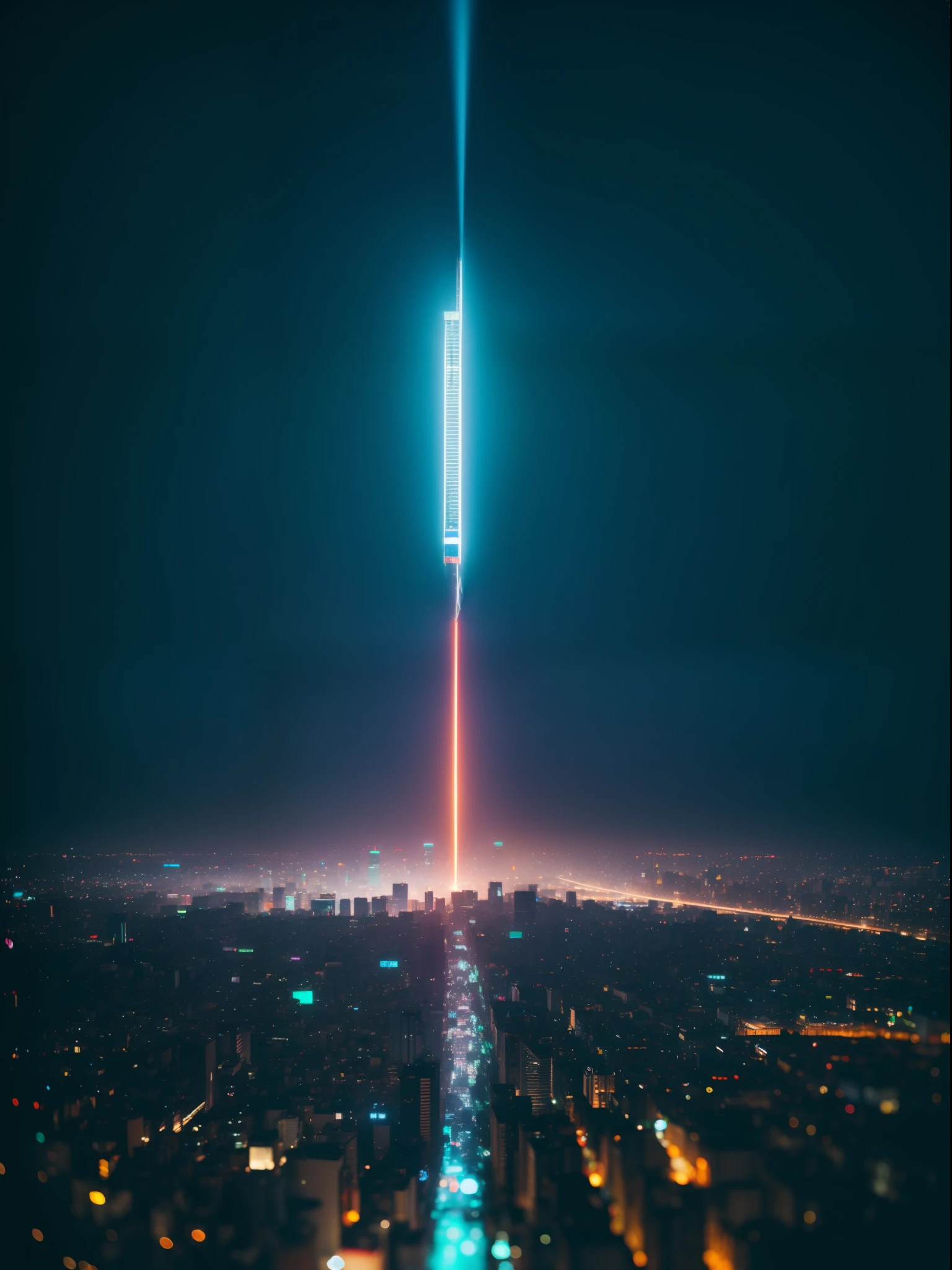 The city of Tokyo, summer evening, colorful fog, ,Neon lighting, puddles, sony a7, film gain, a dark night, Cinematic lighting, Photorealistic, one-point perspective, 32K, diffuse reflection, colorful shiny particles, Lens Flare, sharp reflection light