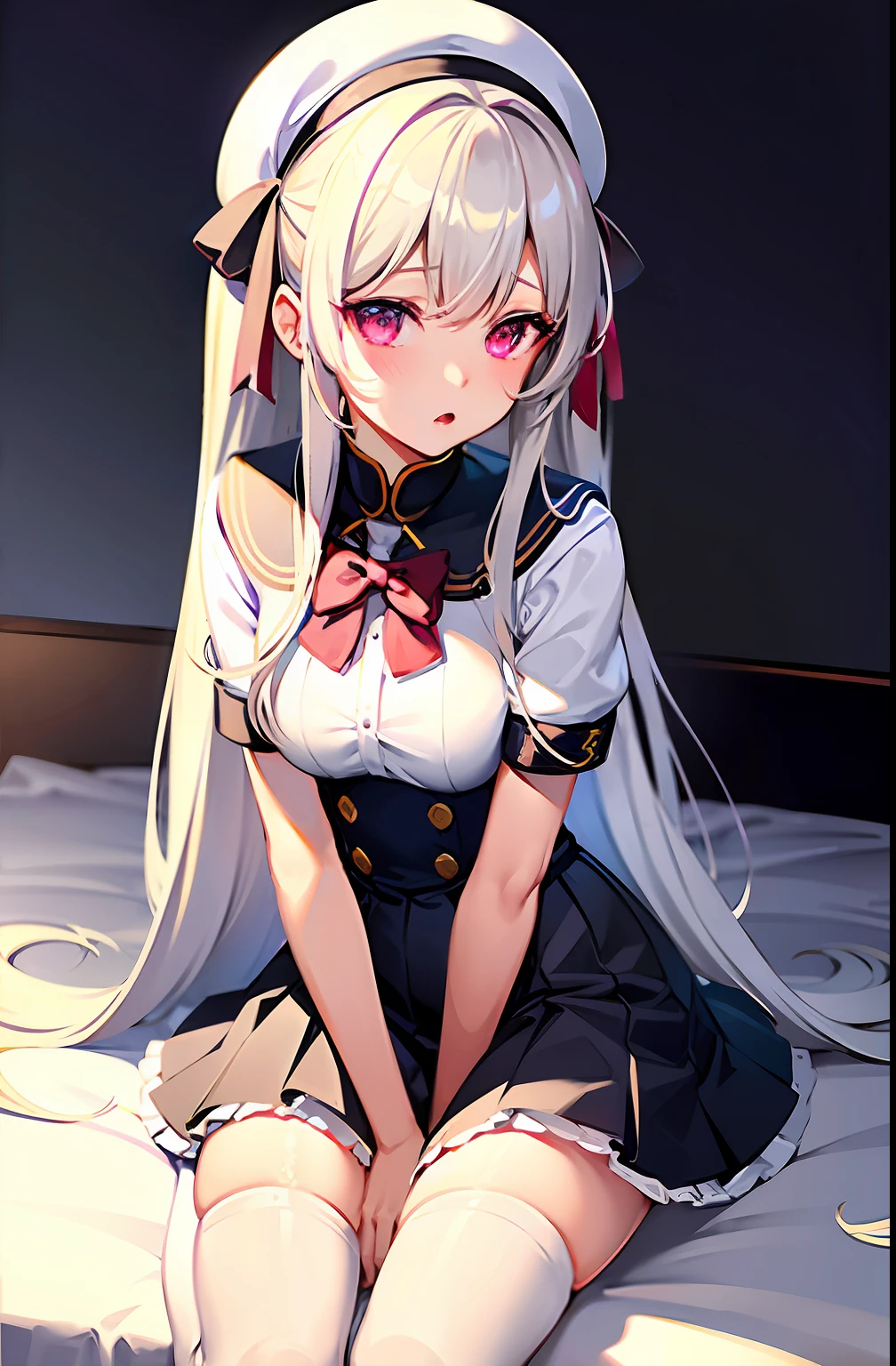 best qualtiy,超高分辨率,1 girl, seifuku , white stocking , long white hair,cute,full bodyesbian,facing the front there