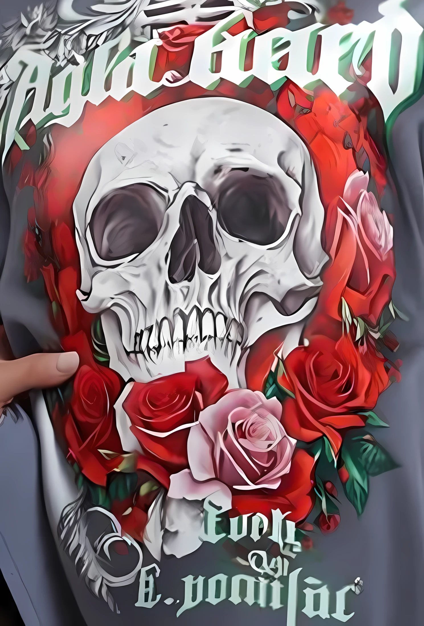 ultra - detailed，A high resolution，detail-rich，white backgrounid，high light，handpainted，skeleton head，Red roses，quadratic element