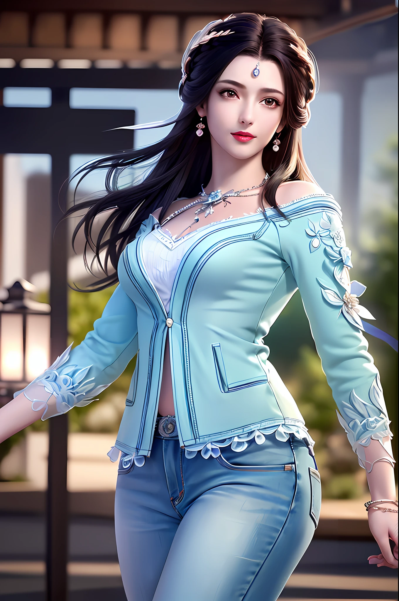 RAW, (intricate details:1.3), (best quality:1.3), (masterpiece:1.3), (photorealistic:1.4), (masterpiece, best quality, ultra detailed),[reflections], ultra realistic,
(best illumination, best shadow, extremely delicate and beautiful), taken by Canon EOS, SIGMA Art Lens 35mm F1.4, ISO 200 Shutter Speed 2000, Vivid picture, 1girl, ultra-detailed,
ultra high resolution, very detailed physically based rendering, dynamic angle, dynamic pose, wind, 8K UHD, Vivid picture, High definition, High quality texture, intricate details,
accent lighting, (backlighting:1.3), professional lighting, light on face, cinematic lighting, bokeh,
(best quality real texture skin:1.4), finely detailed eyes, finely detailed face, finely quality eyes,
detailed texture, finely detailed, high detail, extremely detailed cg, High quality shadow, a realistic representation of the face, (high detailed skin, skin details), slim waist, beautiful and realistic and detailed hands and fingers:1, best ratio of four fingers and one thumb, (detailed face, detailed eyes, beautiful face), belly fat:0.1, cameltoe, cowboy shot, looking at viewer,
1girl,19yo, (sparkling eyes:1.3), (sparkling lips:1.3), (necklace), (looking at viewer), (small breasts), (denim jacket and white t-shirt and underwear and light wash jeans), (from below), (spread legs:0.7), (tired and sleepy and smile:1.2),
outdoors, (in the middle of the rose garden), (Long shot, full body shot, rule of thirds)