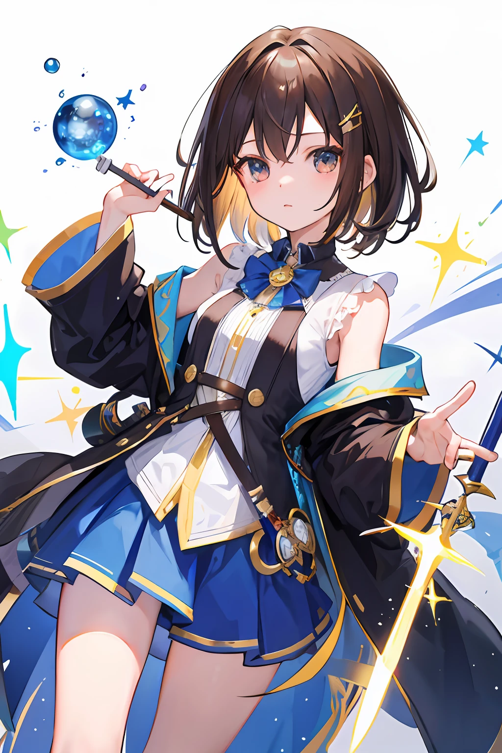 One girl、Zito-order、((Only the lateral hair is long))、Brown hair、Short back hair、cute little、Wizard costume、The Strongest Magic、Glitter、masterpiece、top-quality、Top image quality、magic wands、