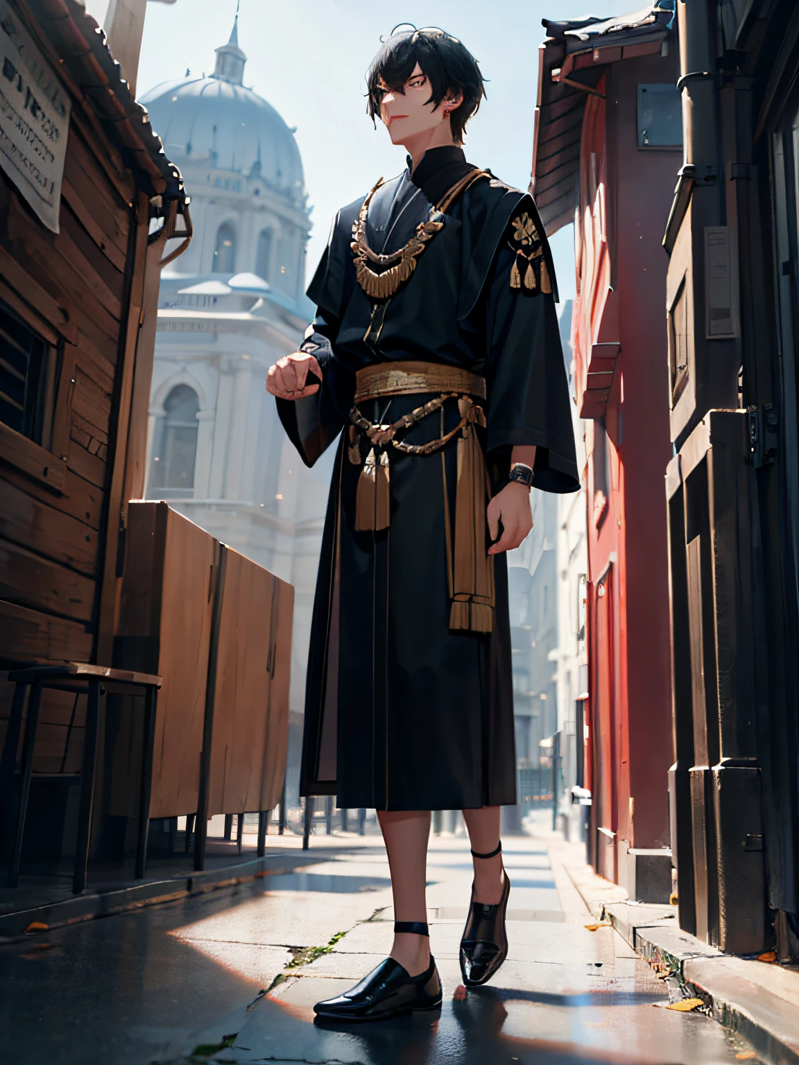 mtu,Black color hair,Ancient wear,Mighty,Daytime background,Handsome,standing on your feet, --auto