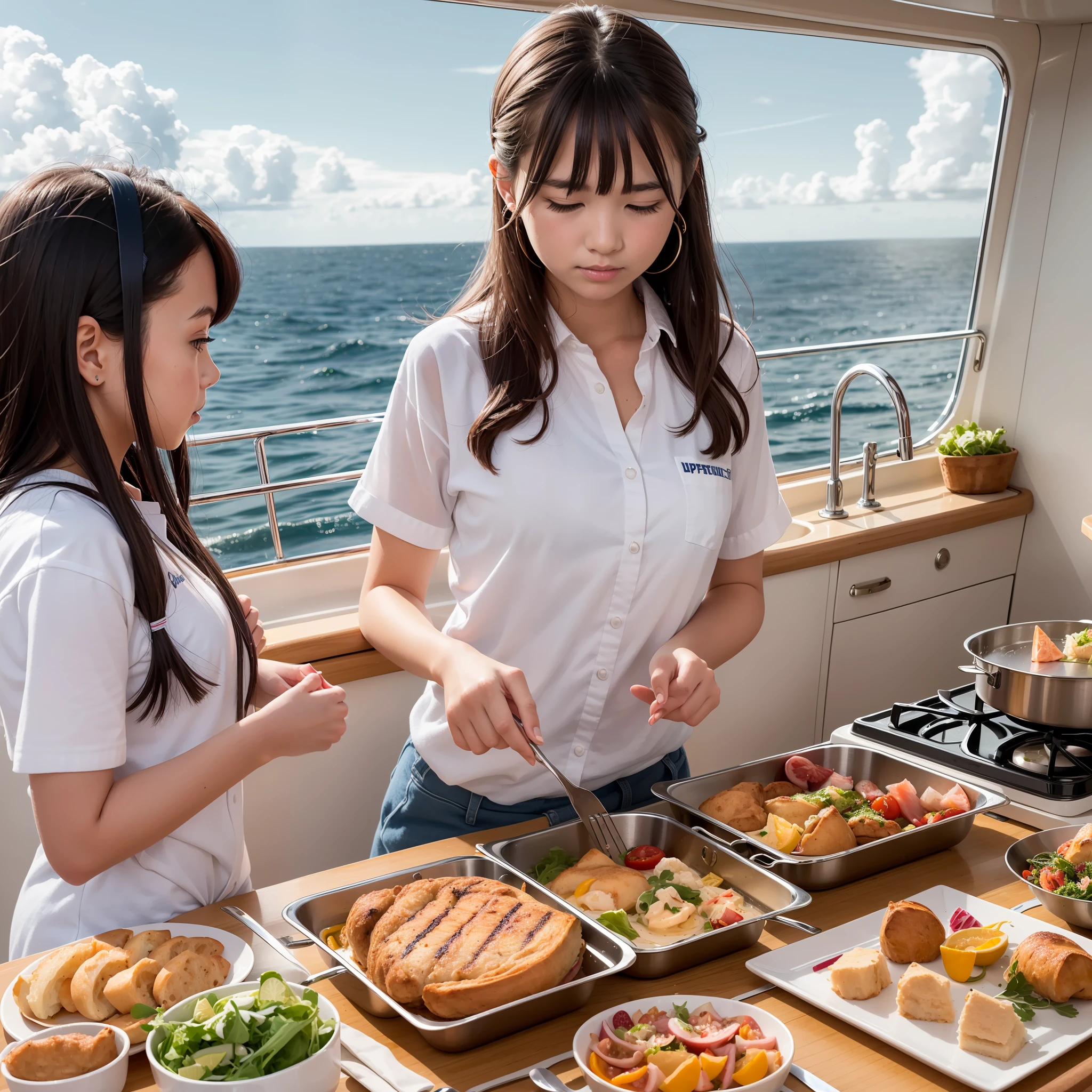 On a super-large cruise ship,Five delicate cute girls with upturned asses,juniorng in the yacht