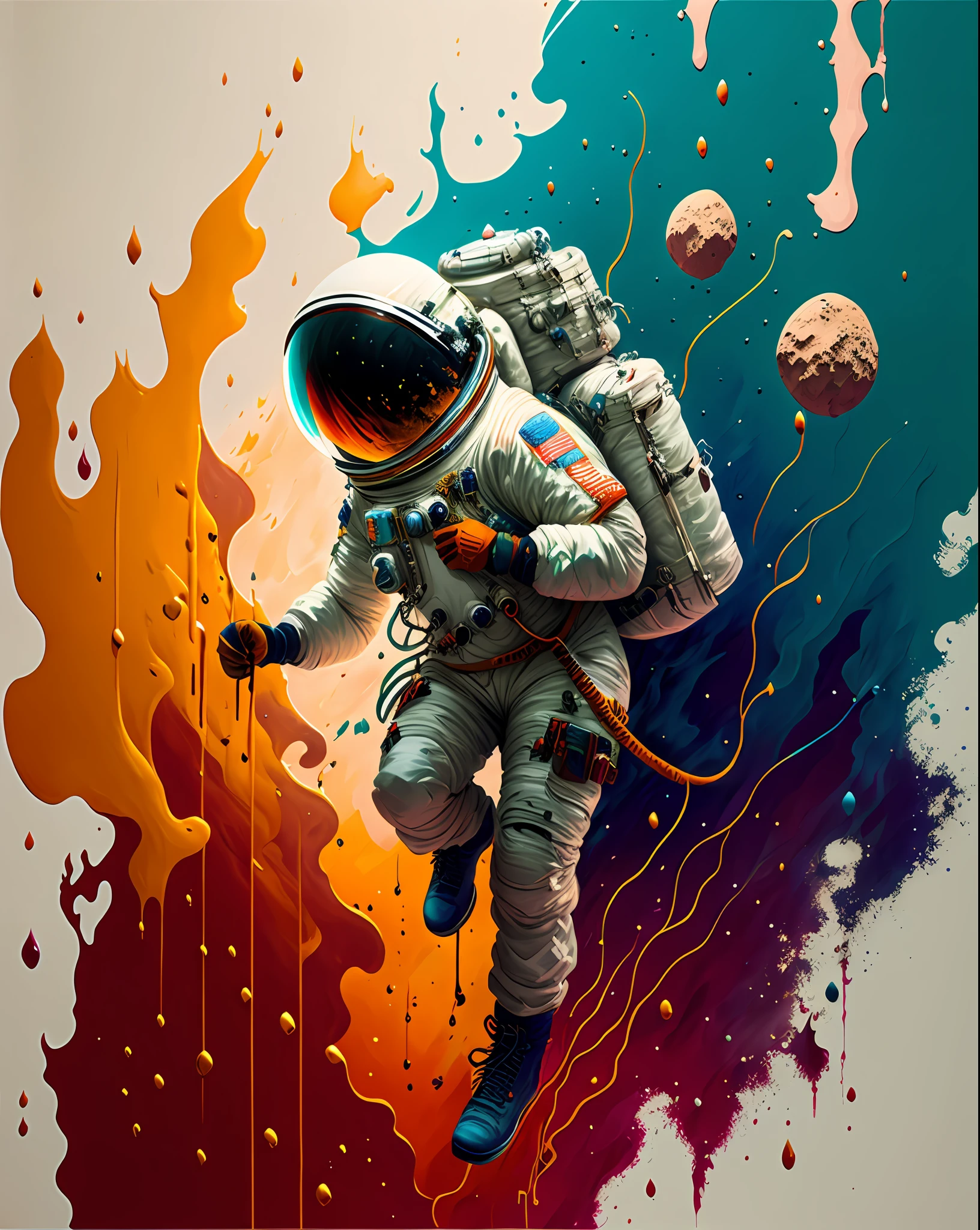 astronaut, climbing the asteroid, character render, ultra high quality model, ethereal background, abstract beauty, explosive volumetric, oil painting, heavy strokes, paint dripping