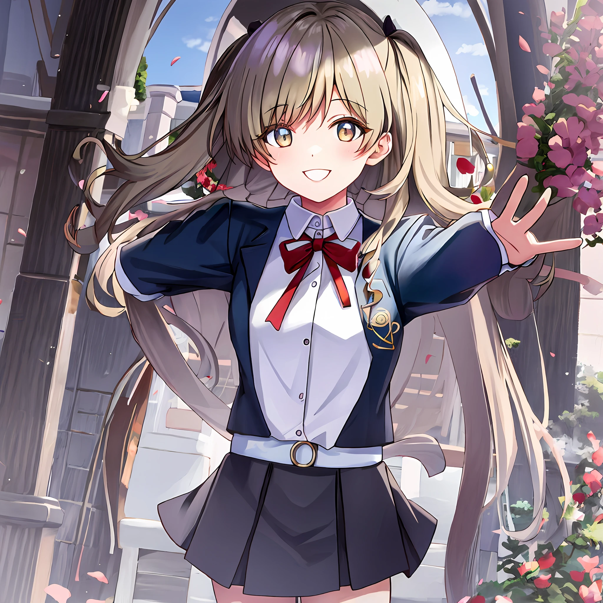 Double eyelids, large eyes，white skinned，The face is slightly rounded，High school girl smiling in school uniform