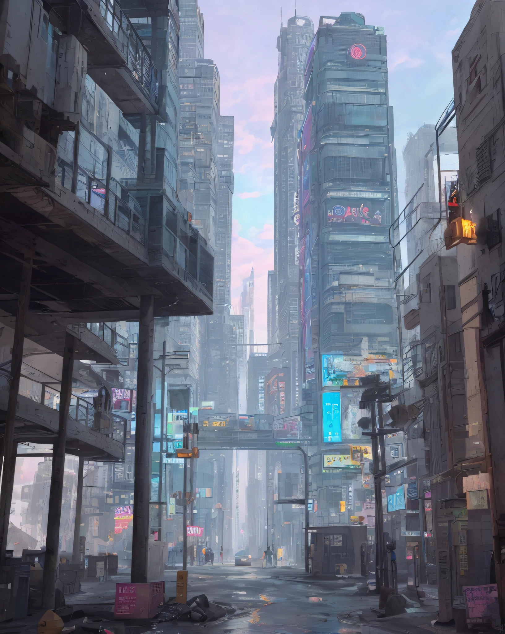 cyberpunk city， A futuristic cityscape with elements of sci-fi and Wes Anderson's signature style. The image has a 16:9 aspect ratio and is captured in a symmetrical, high-saturation design style.

The city is rendered in a bright, bold color palette, with pops of neon pink and vivid blue contrasting against a deep, rich black background. The buildings are tall and sleek, with clean lines and sharp angles that echo the futuristic aesthetic of sci-fi films.

The city is bustling with activity, with futuristic cars soaring through the sky and robots moving about their tasks, while citizens navigate the busy sidewalks below. The scene is full of life and energy, with the futuristic architecture creating an almost surreal, dreamlike atmosphere.

Wes Anderson's signature style is evident in the symmetrical composition and carefully balanced design of the image. Every element is perfectly placed to create a sense of harmony and unity, while at the same time, the futuristic elements of the scene create an atmosphere of excitement and possibility.

The image is a striking representation of a possible future world that combines the imaginative elements of sci-fi with the eclectic, offbeat style of Wes Anderson, producing a symmetrical, colorful, and exciting scene that is both awe-inspiring and inspiring.