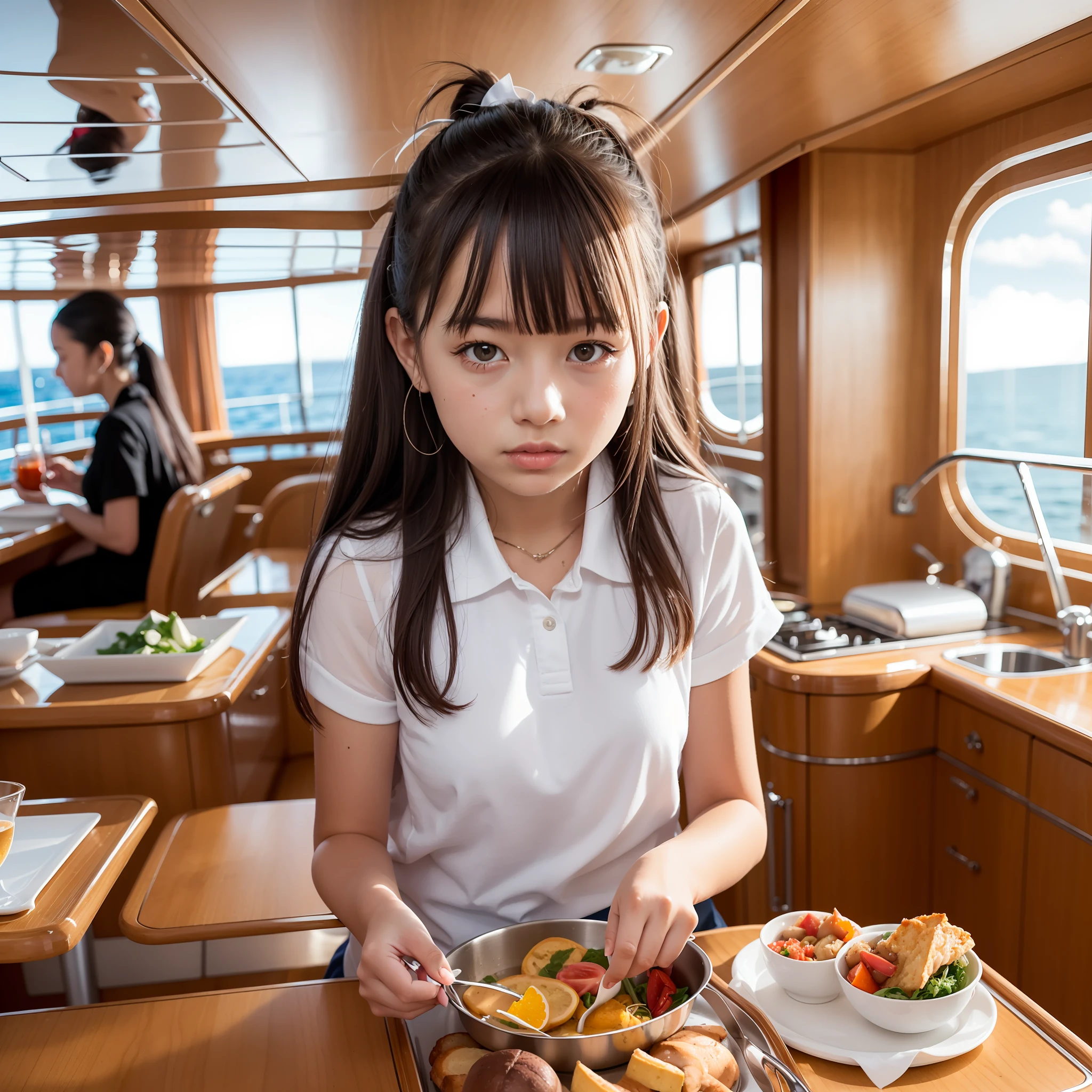 On a super-large cruise ship，Five delicate cute ****** girls with upturned asses，*********************，Cooking in the yacht