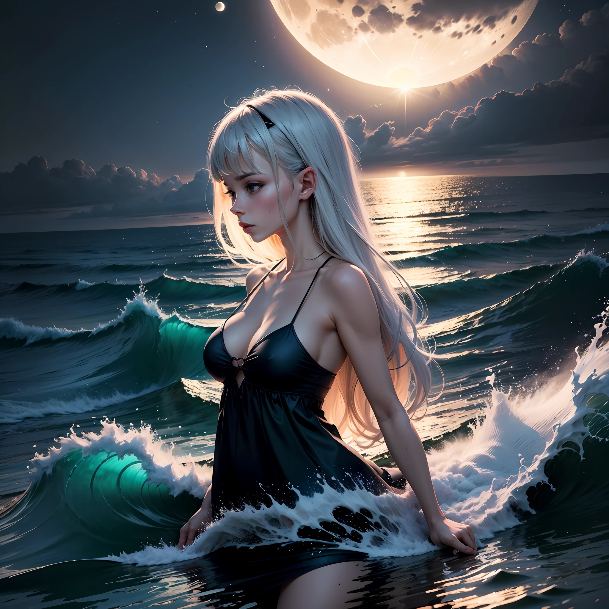 The sea rises into the moon --auto