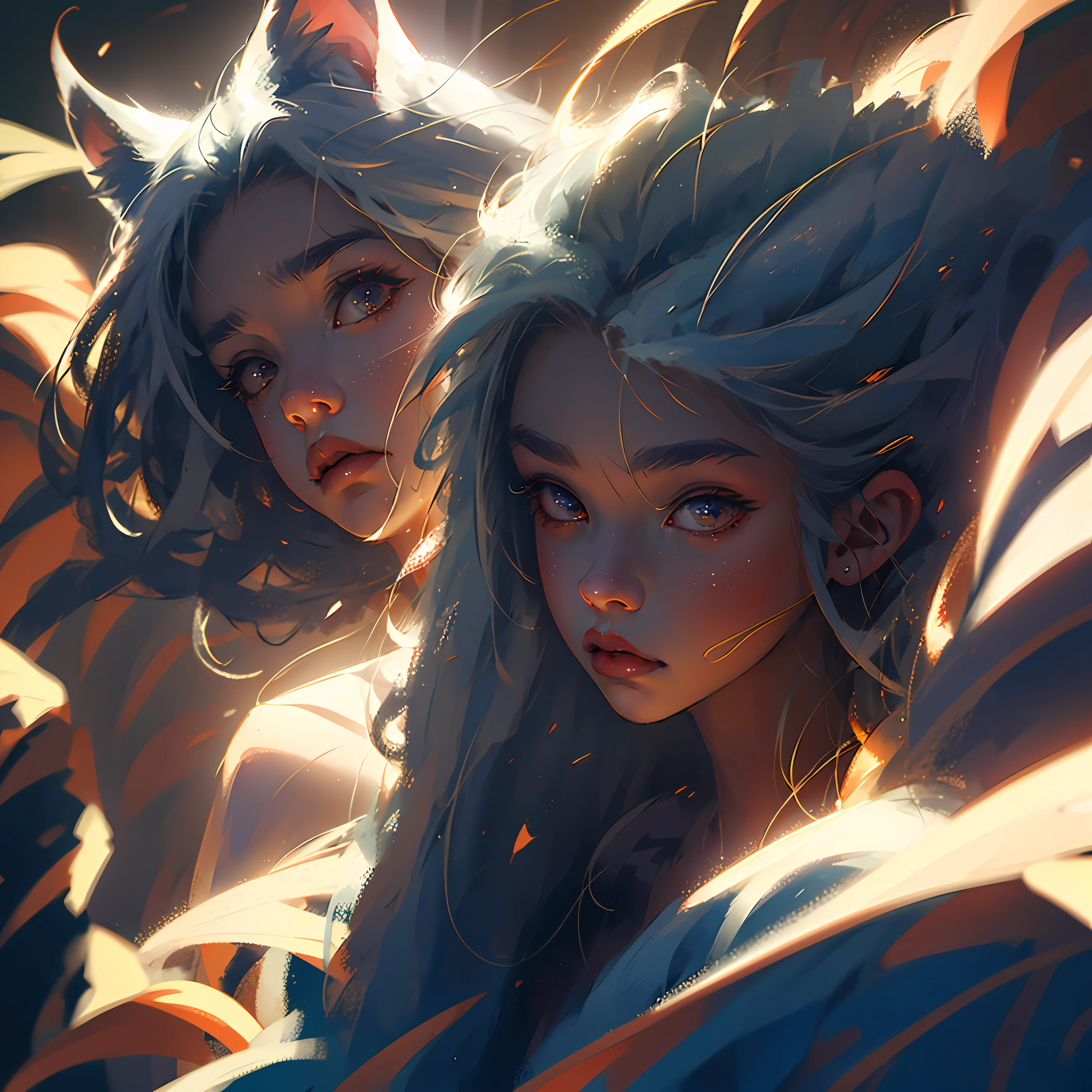 colored inner hair, silver hair, heart ahoge, fox mask, chiaroscuro, depth of field, stereogram, close-up, UHD, anatomically correct, high details, 16k --auto