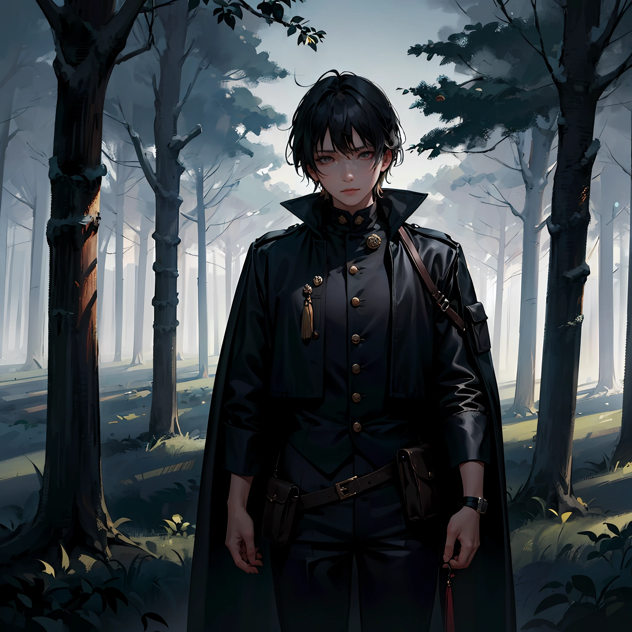 （（tmasterpiece））），best qualtiy， illustratio，People who hunt，ln the forest，male people，Dark style，Paper_cut， --auto