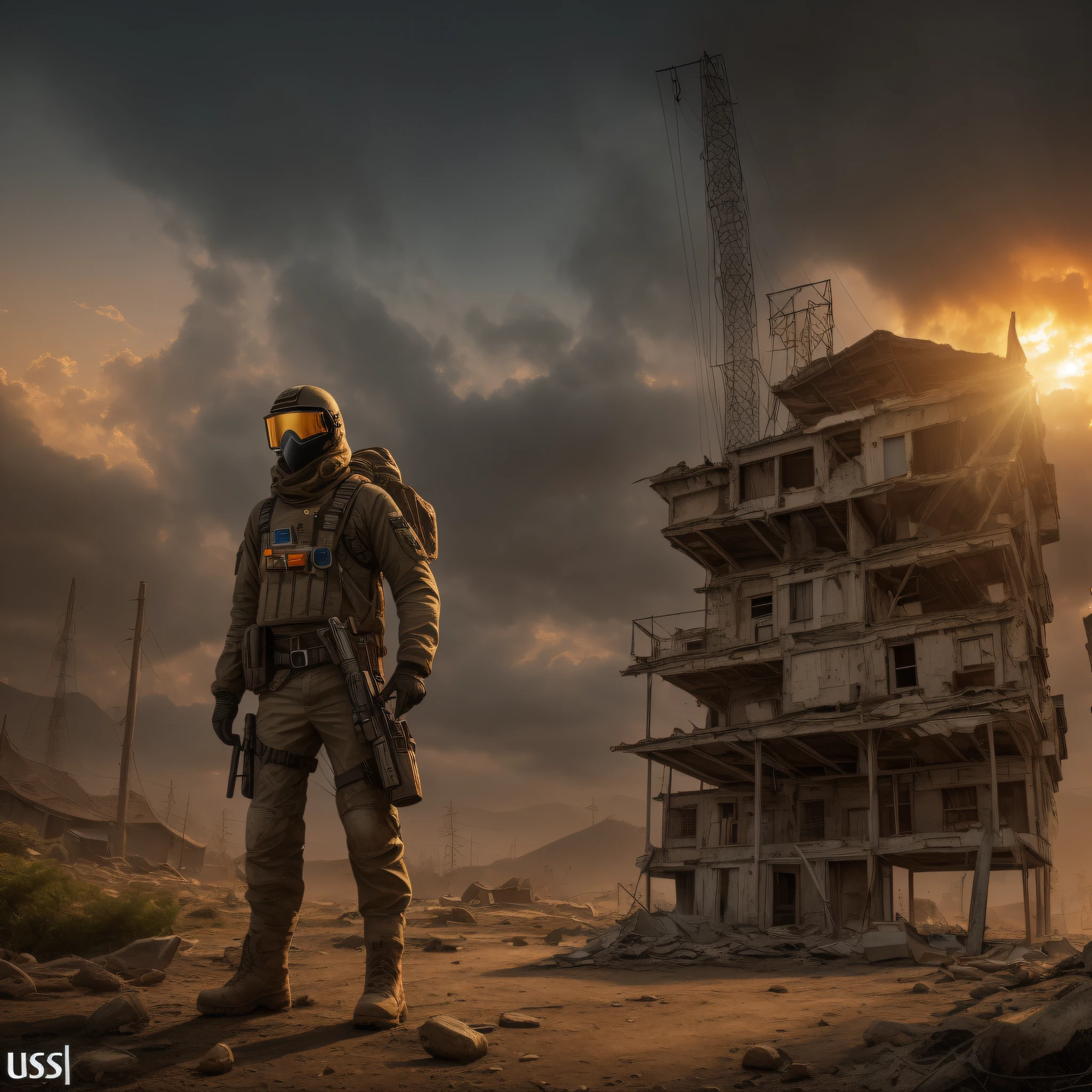 A talented hacker in a post-apocalyptic environment, uma sala escura e decadente cheia de equipamentos improvisados e fios soltos, luz fraca vinda de janelas quebradas, conveying a climate of despair and survival, Escultura, uso de materiais como metal enferrujado e sucata para criar texturas realistas, --ar 9:16 --v 5 --auto