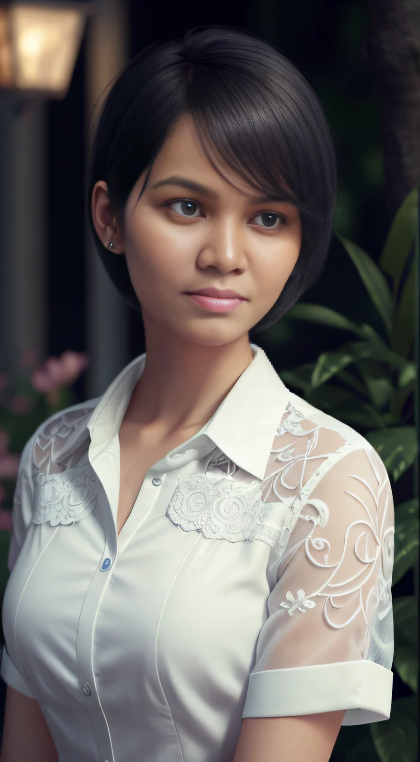 1 girl, fashion photography portrait of blue human avatar, in blue lush jungle with flowers and birds, amazing relief clothes, 3d render, cgi, symetrical white face, only one person, octane render, 35mm, bokeh, 9:16, (intricate details:1.12), hdr, (intricate details, hyperdetailed:1.15), (natural skin texture, hyperrealism, soft light, sharp:1.2), at night, (eerie:0.8), beautiful, insane details, best quality, realistic, (dark:1.4) (8k, best quality, masterpiece:1.2), (realistic, photo-realistic:1.37), ultra-detailed, 1 girl, cute, solo, beautiful detailed sky, detailed cafe, night, sitting, dating, (nose blush), (smile:1.15), (closed mouth) small , beautiful detailed eyes, (collared shirt:1.1), night, wet, business attire, rain, white lace, (short hair:1.2), floating hair NovaFrogStyle, topless,