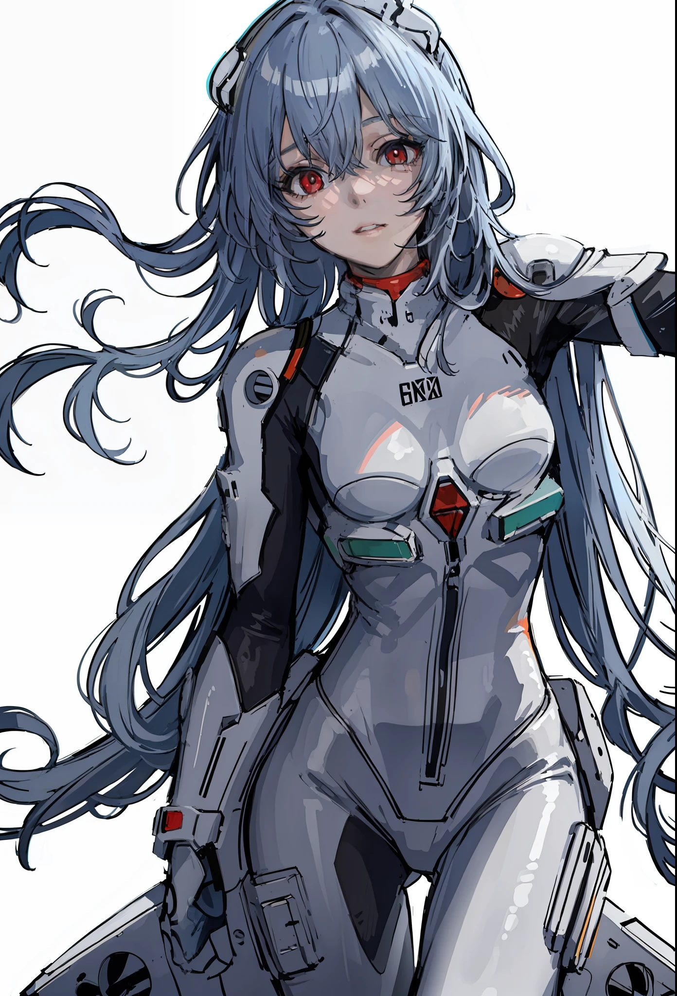 best quality,highly detailed,masterpiece,ultra-detailed,solo,1girl,(white background:1.5),(Delicate eyes),1girl, plugsuit, ayanami_rei, bodysuit, white_bodysuit, red_eyes, solo, apocalypse_background, red_background, pilot_suit, short_hair, blue_hair, bangs, interface_headset, turtleneck, hair_between_eyes, skinny, parted_lips, looking_at_viewer, small_breasts, upper_body,wariza (masterpiece, best quality:1.4), light painting, (long exposure:1.2),dynamic streaks, luminous trails, vibrant colors, fluid movement, captivating patterns, creative experimentation,(1girl),(highest detailed),(cowboy shot:1.2),dynamic pose,