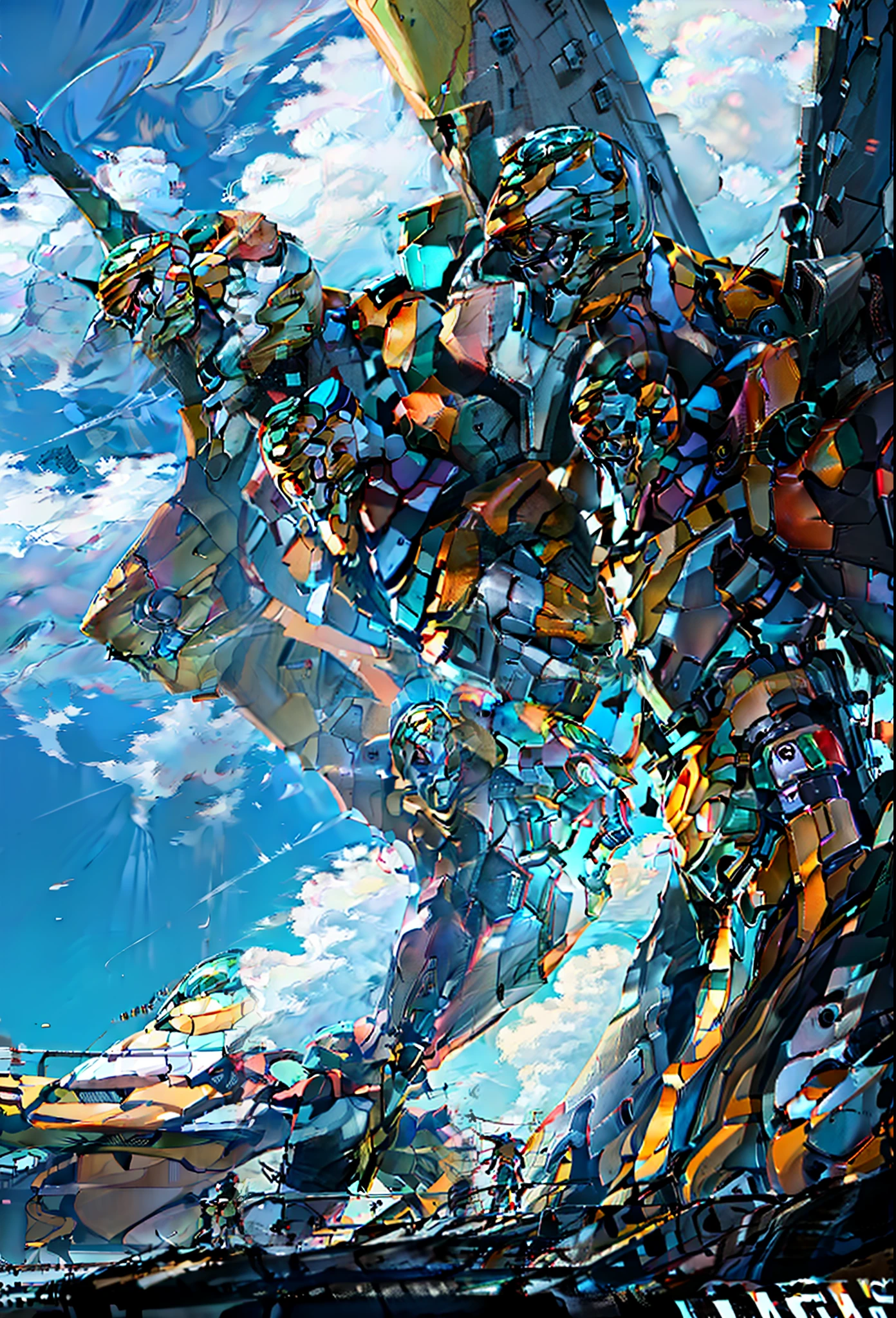 ((eva 00), evagod:1.1), evagenlion, Concept Design, sci-fic character design, SCIENCE FICTION, giant robot, advanced metal and Ceramic Mecha, Accurate EVA 00 head details, high-tech, huge android, (outdoors, sky, clouds), global illumination, rim light, octane rendering, ray tracing, 4k, Best quality, masterpiece, high res, highly detailed, scientific anatomy, carbon fiber, titanium alloy, hyperrealistic, anatomical, beautiful Tokyo-3 background, CG, unity, wallpaper, Futurism, epic sense, doomsday, sci-fi fighter, giant machinery, correct perspective, close up