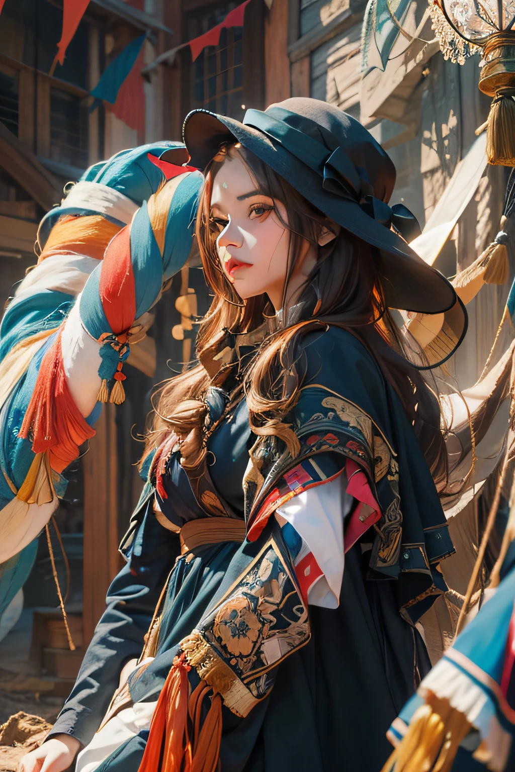 1girl, dynamic angle, splash art, [(art by Arthur Dove:0.7)|art by Lyubov Popova], octane render, full shot of a Captivating Amish Male Silk weaver, Cel shaded, Velvia, Ribbons, official art, unity 8k wallpaper, ultra detailed, aesthetic, masterpiece, best quality, photorealistic