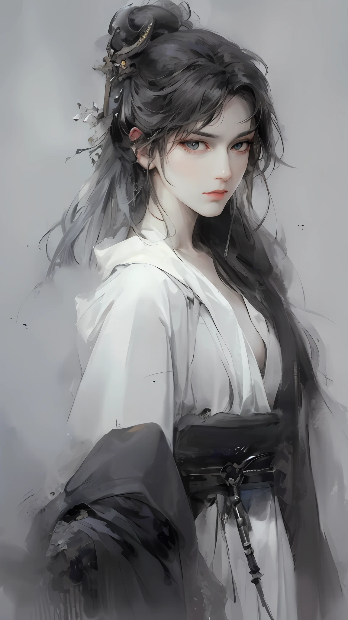 a closeup of a man with white hair and a white mask,Belle peinture de personnage,Guviz,Guviz-style artwork,white-haired god,Yang J,Golden pupils,Red Eyeshadow,Drama style,Epic and beautiful character art,Stunning character art,FAN Qi,Wu Zhun Shifan,Guvitz at the Pixiv Art Station