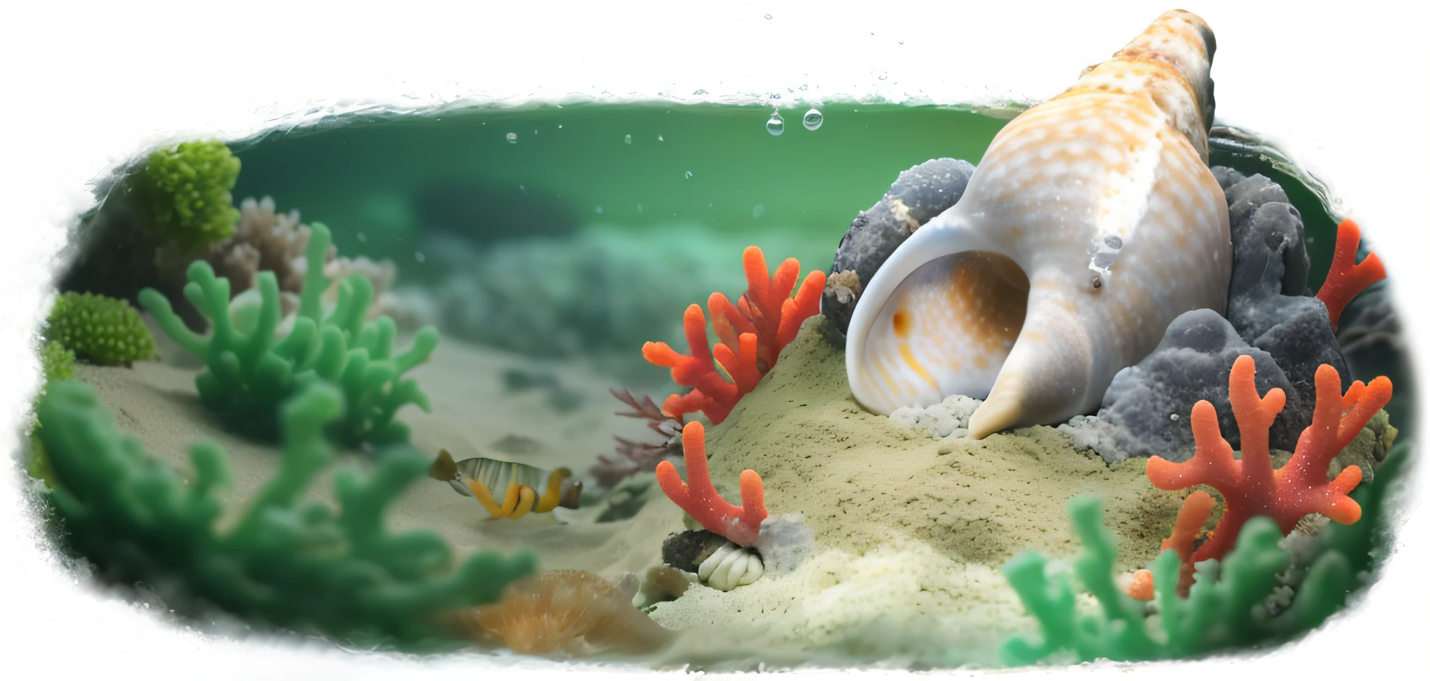 Underwater world,Green coral,Sand ground,conch,steins,Fine picture