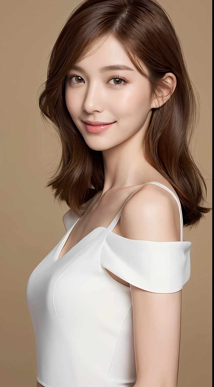 ((Best Quality, 8K, Masterpiece: 1.3)), 1 Girl, Slim Abs Beauty: 1.3, (Hairstyle Brown Hair Shortcut, Big: 1.2), Dress: 1.1, Super Slender Face, Delicate Eyes, Double Eyelids, Smile, Home, Raw Photo