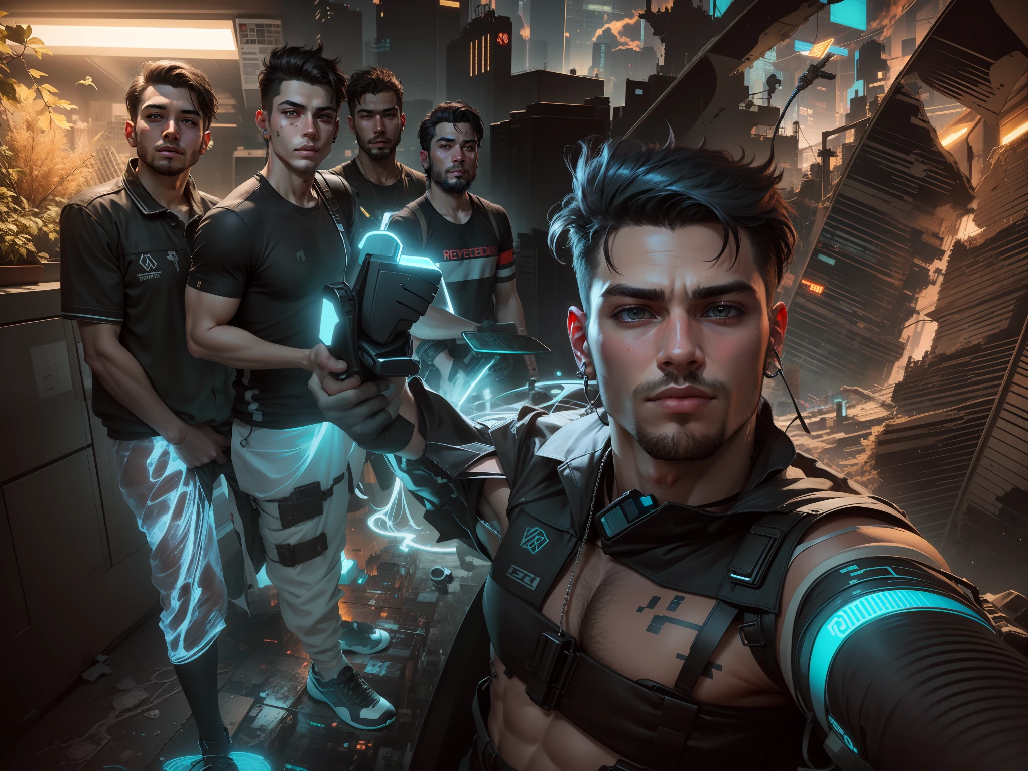 Change background cyberpunk handsome boy ultra realistic face 8k